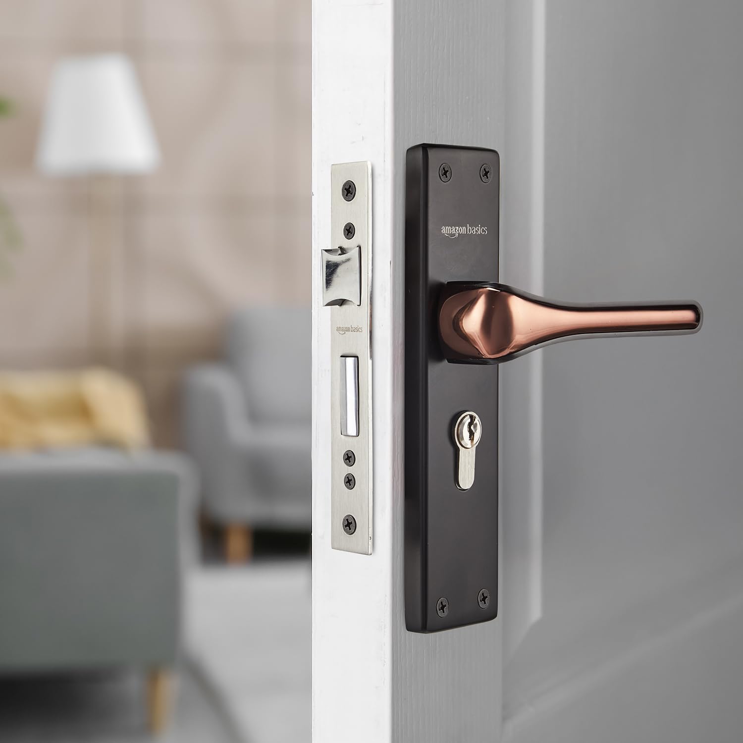 Amazon Basics Heavy-Duty Door Lock Set | Mortise Door Lock Handlesets with 3 Brass Key for Home,Office,Hotel | Brass Lock Body & Cylinder | Coca Black-image-22