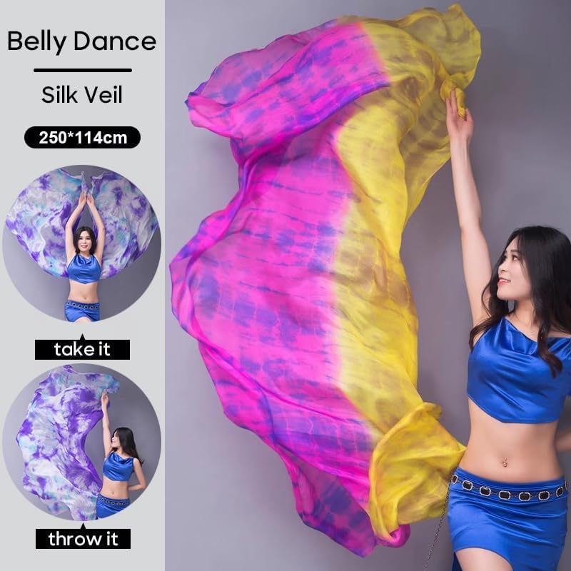 Nimiman 98"x45" Women Chinese Real Silk Belly Dance Veils Dancer Hand Scarves Gradual Colors - Image 2