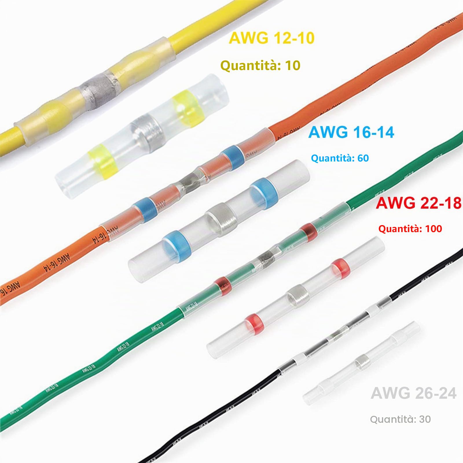 200pcs Connettori Impermeabili Termoretraibili Connettori Elettrici Saldanti, Connettori di Testa Connettori per Fili Giunti a Saldare, Termorestringenti di Grado Marino Connettori di giunzione Testa