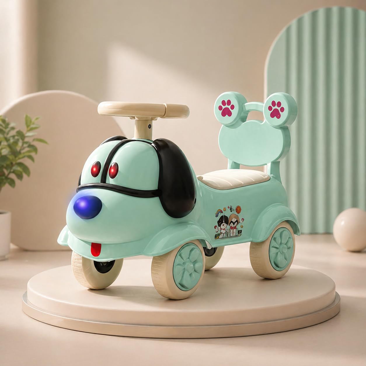 Scooby Ride on Cars for Kids | Portable Baby Push Ride-ons with Music & Toy Storage | Indoor Kids Car with Lights & Safety Backrest | Outdoor Rider Cars for Kid 1 to 3 Years (Green)-image-0