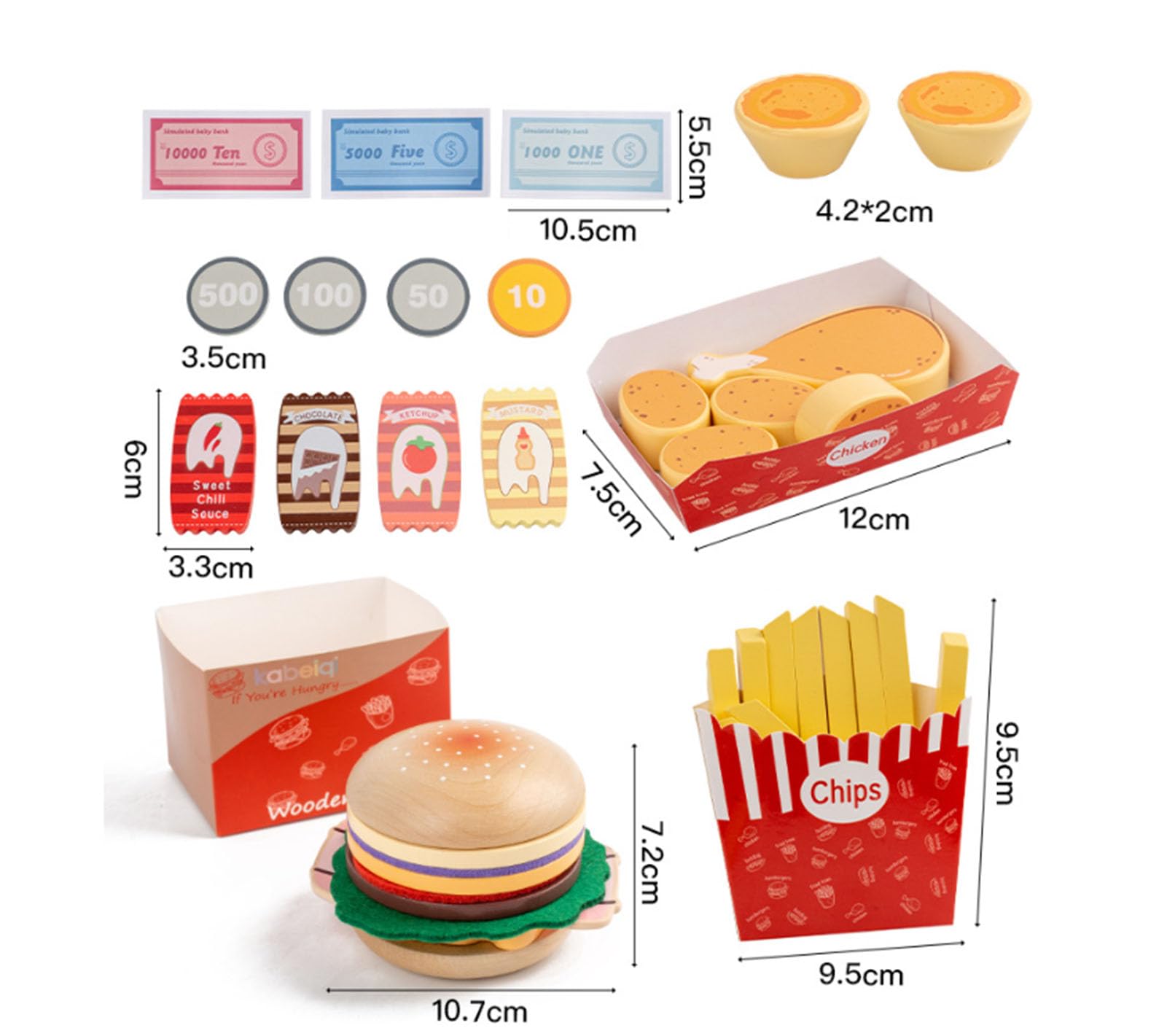 Set di Gioco con Negozio di Hamburger in Legno, Stand di Fast Food per Bambini con Accessori, Giocattolo da Ristorante per Gioco di Finzione