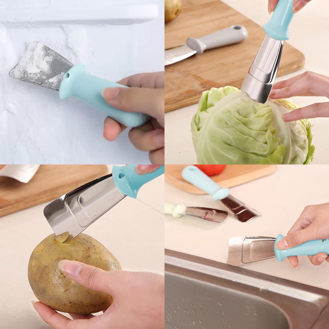 Raschietto Per Ghiaccio Frigorifero - 2 Pezzi In Acciaio Inox, Doppia Testa, Multifunzione Per Pulizia Congelatore