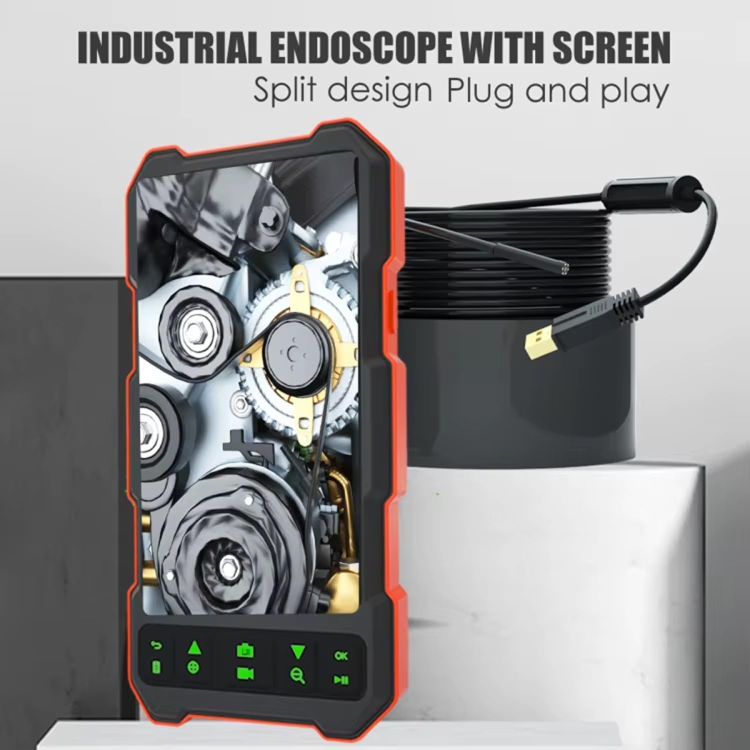 Caméra endoscopique industrielle avec écran couleur IPS 4,5 pouces, triple camera canalisation 7,9 mm, câble rigide divisé, étanchéité IP67, idéale pour l'entretien automobile et des canalisations(2M)
