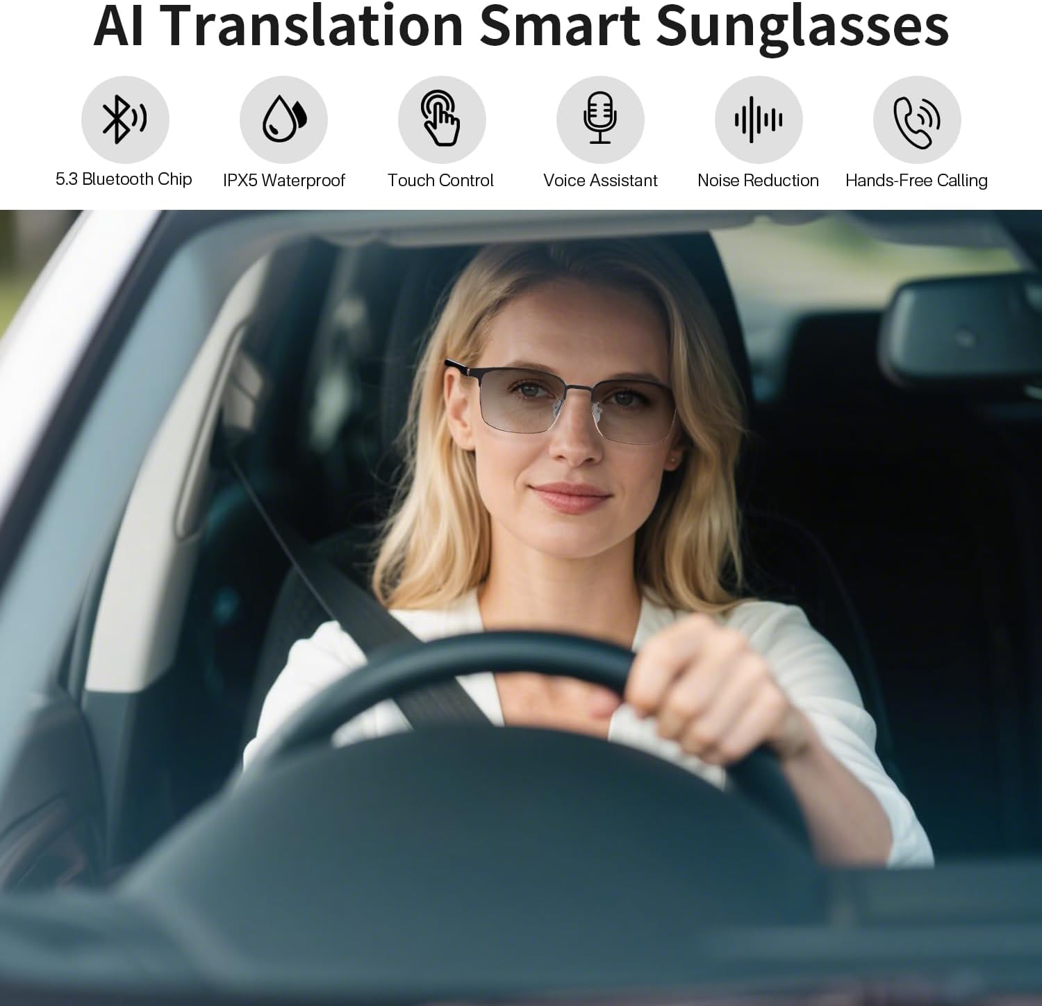 AI Smart Glasses with ChatGPT, Bluetooth Glasses for Men & Women, Photochromic Lenses, Real-Time Translation in 160+ Languages via APP, AI Glasses with Speakers for Indoor Outdoor (Gold)