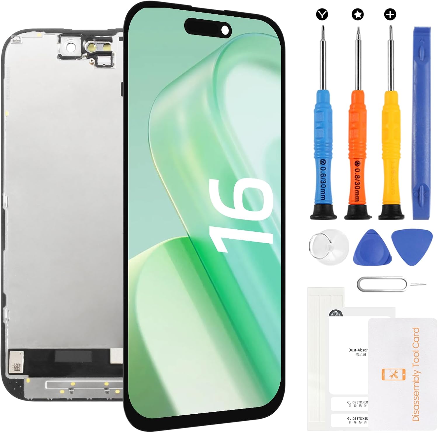 for iPhone 16 Screen Replacement Kit 6.1" LCD Display Touch Digitizer with True Tone, Face ID Support, 3D Touch + Repair Tools (A3287 A3081 A3286 A3288)