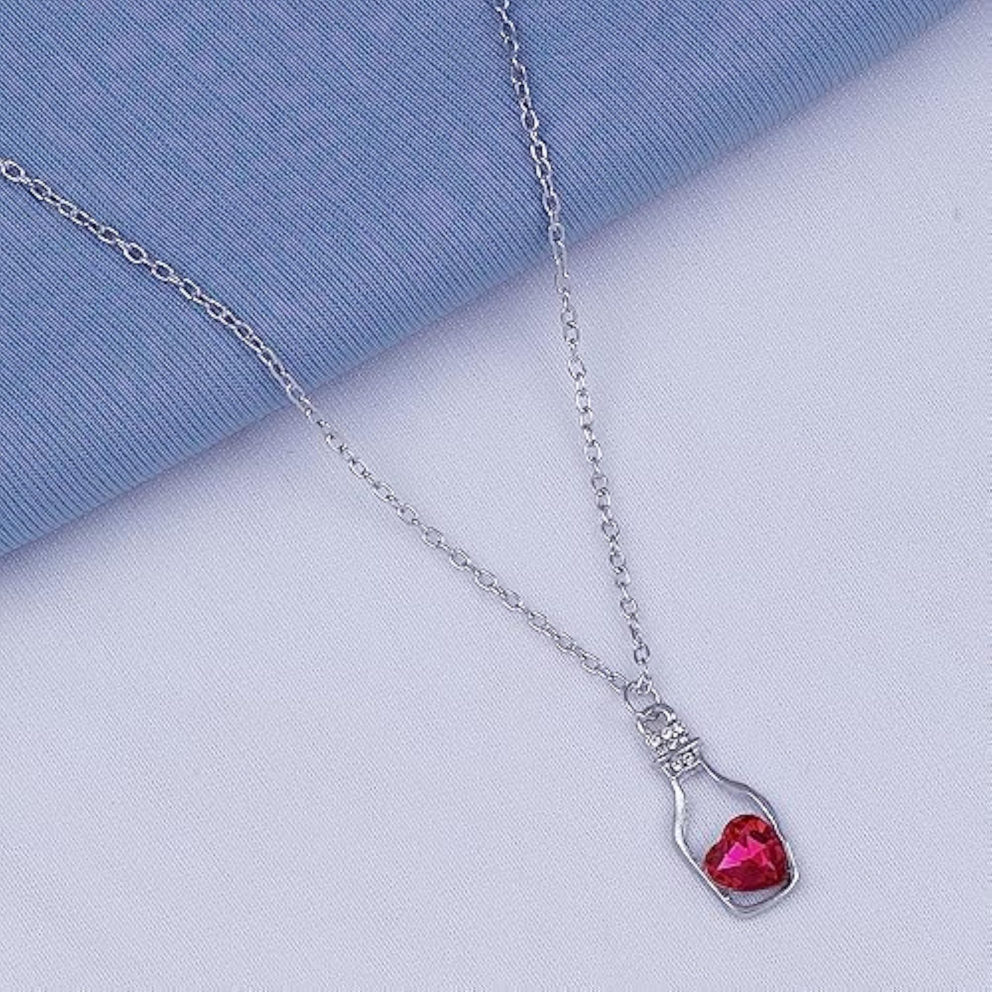 Love Heart Pink Crystal Diamond Stone Drift Bottle Pendant