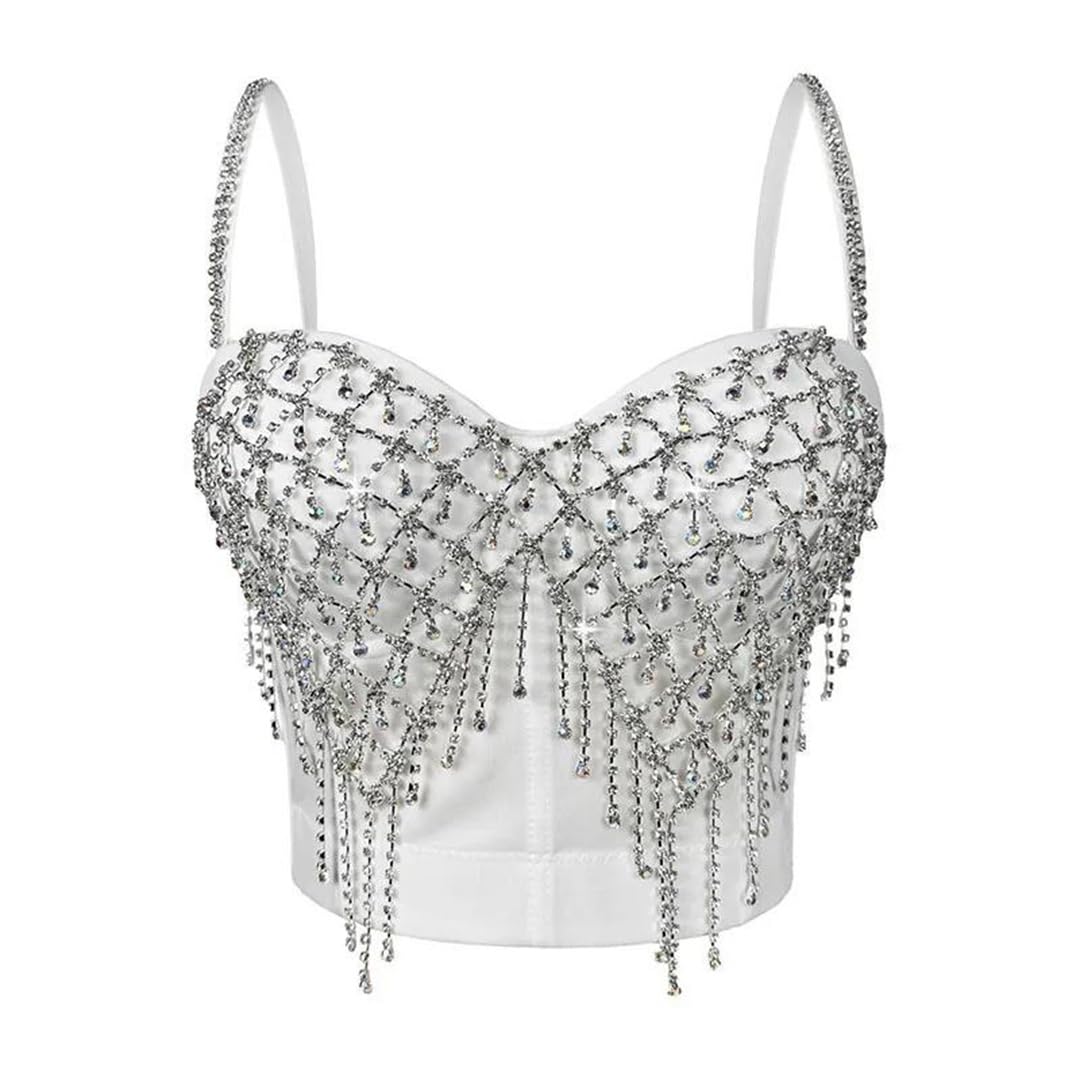 Yeuyyben Canotta da donna con nappe a diamante, senza maniche, con cinturino a catena, vestibilità aderente, estiva, alla moda