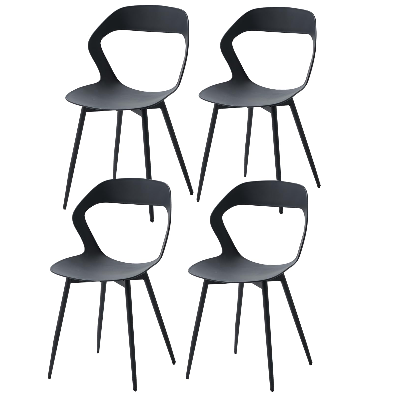 Juego de 4 sillas de Comedor, Sillas de Cocina, Respaldo Hueco,Patas de Hierro Negro Resistentes y duraderas(Negro, 4)