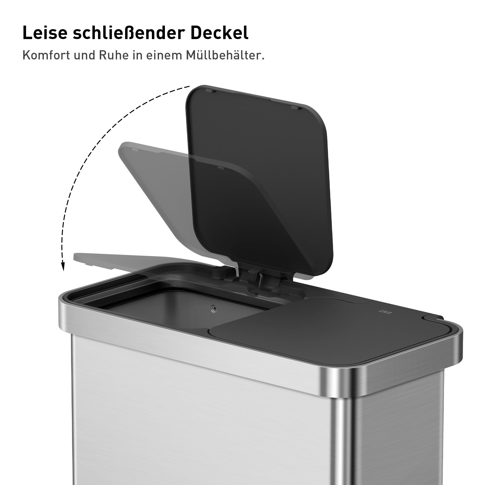 EKO Madison Abfalleimer 50 Liter – Edelstahl Grau, Fingerabdruckresistent, Mit Trittpedal & Dämpfer