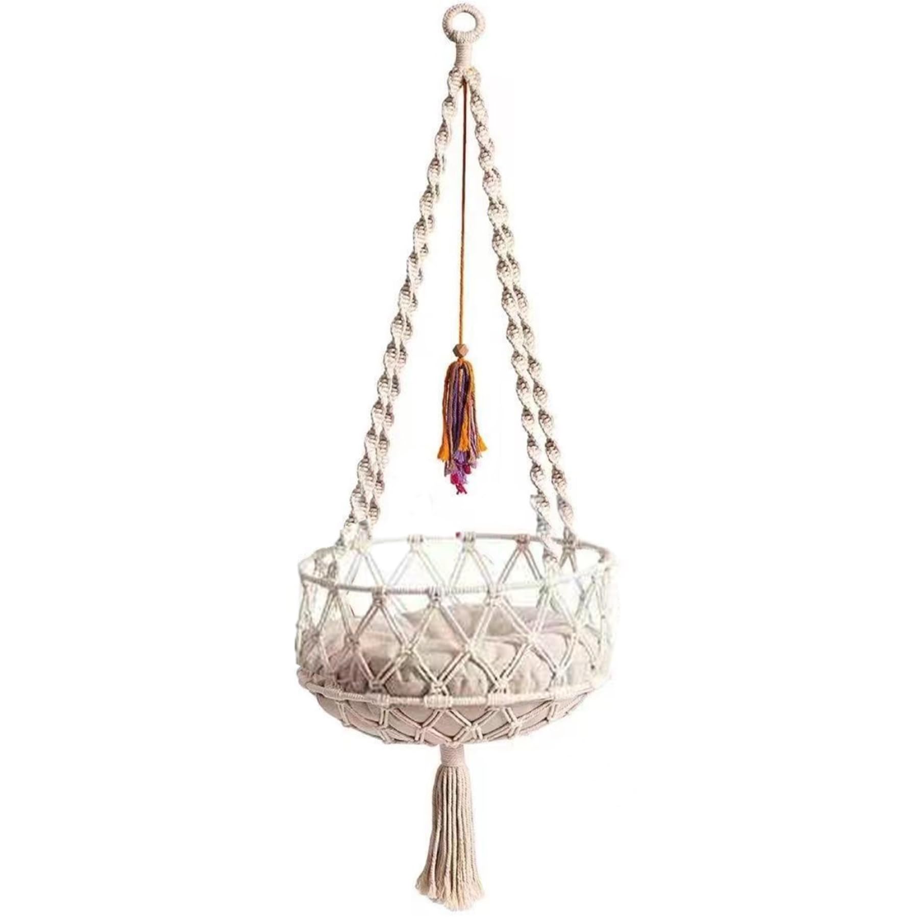 Katzenschwung 49 Zoll Hanges Katzenbett mit Baumwollmatte Boho -Katze Hängematte mit Quasten Platz sparsamer Katzenbett zum Schlafen und Lautstärken von Katzenfenster Hängematte Katze Hängematte Bedc