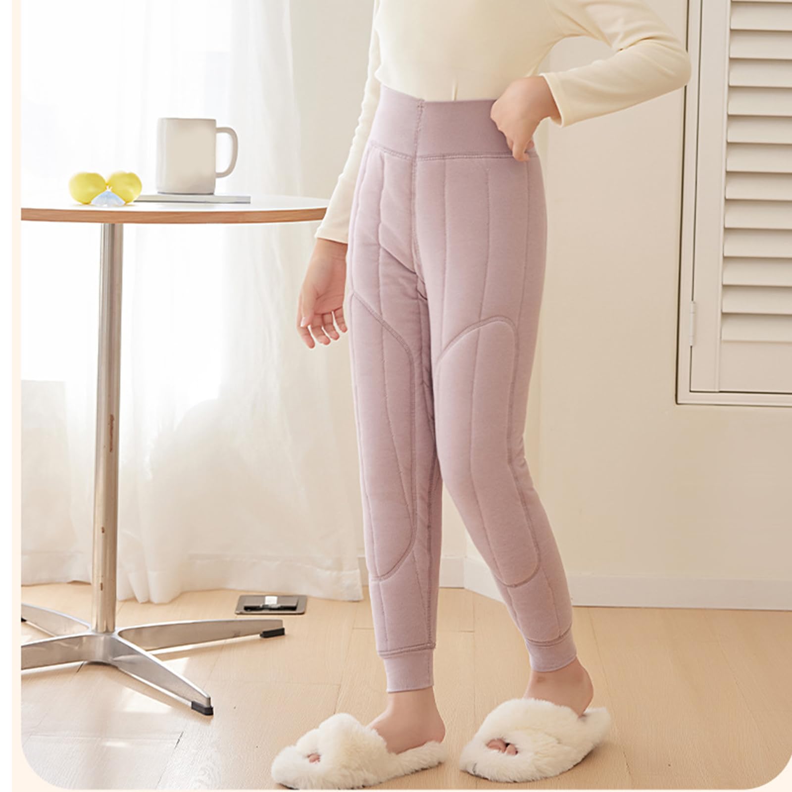 Leggings térmicos de invierno con forro polar para niñas, tela elástica y cómoda para días de nieve, mezcla de lana elástica para niños pequeños