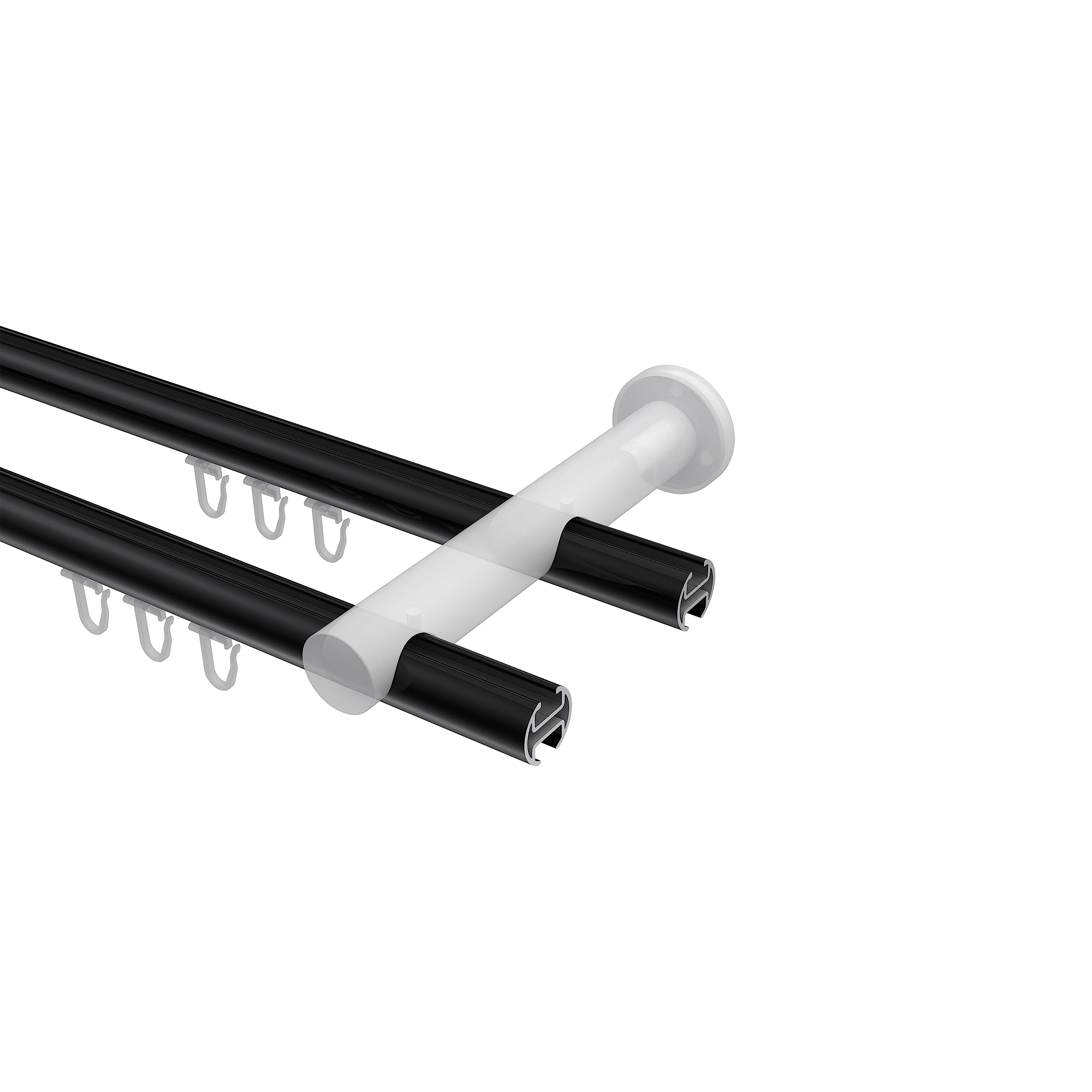 INTERDECO Innenlauf-Gardinenstange 20 mm 2-läufig, moderne Innenlaufstange aus Metall, Schwarz, zur Wandmontage, Typ 10213112, 160 cm
