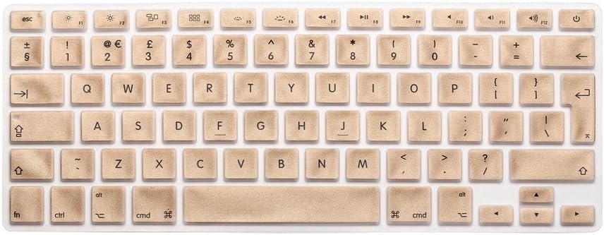 GSuMio Soft Keyboard Cover Silicone Skin Keyboard Protector for MacBook Pro 13" 15" 17" (with or without Retina Display) and MacBook Air 13" EU/UK European ISO Keyboard Layout - Golden