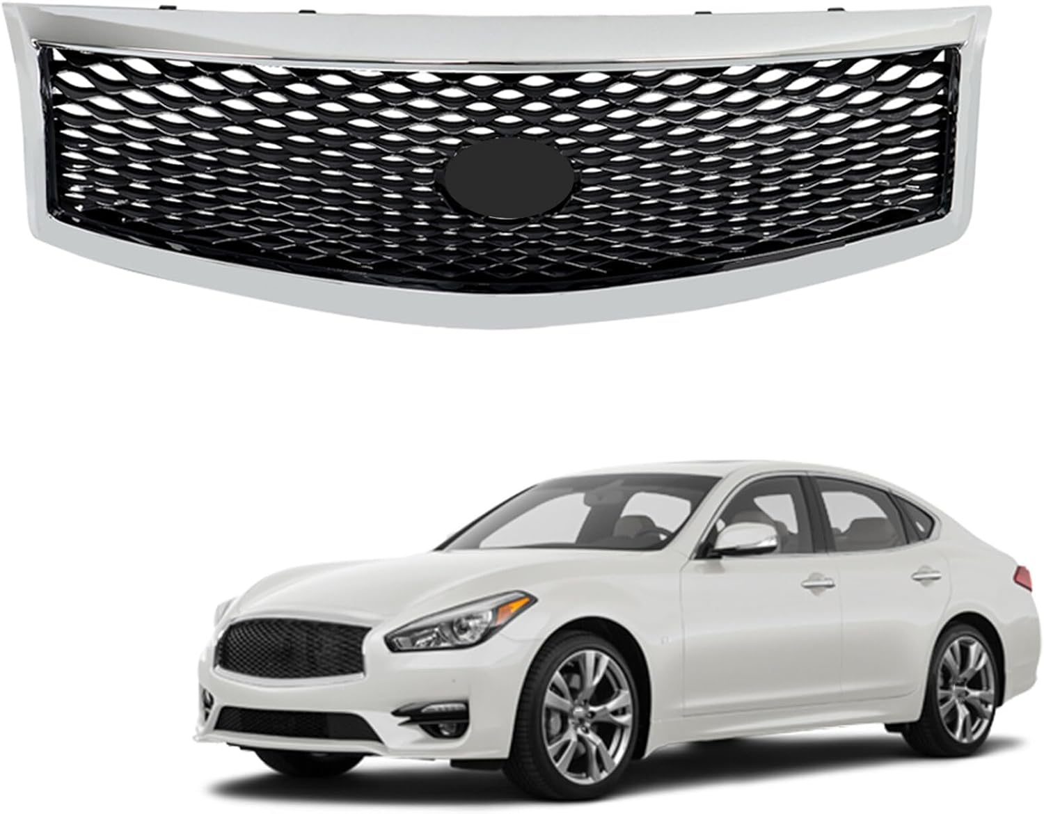 Front Bumper Upper Grille without Camera Hole Chrome Grill Mesh Replacement for 2015-2019 Q70 Q70L