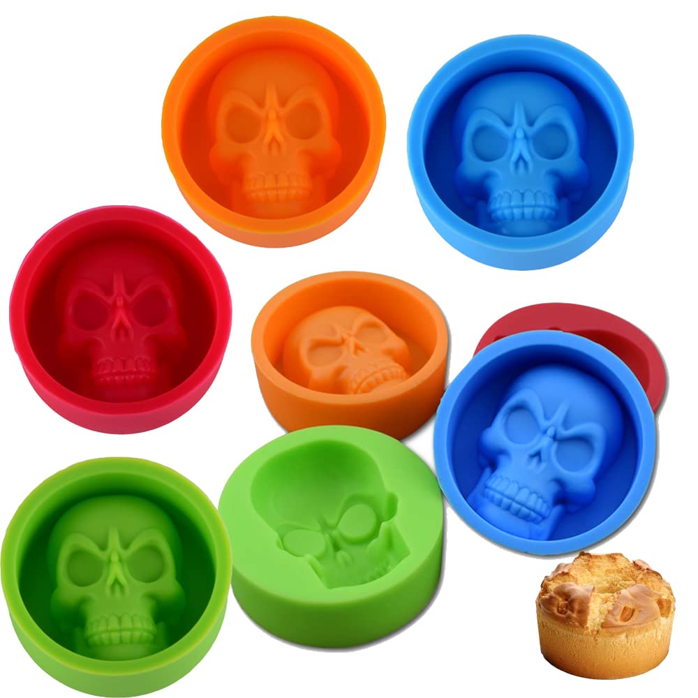 8Pcs Skeleton Skull Shape Silicone Mold Halloween Ice Mold Baking Mold, Each Size 5 x 3.5 x 2cm, Mixed Color