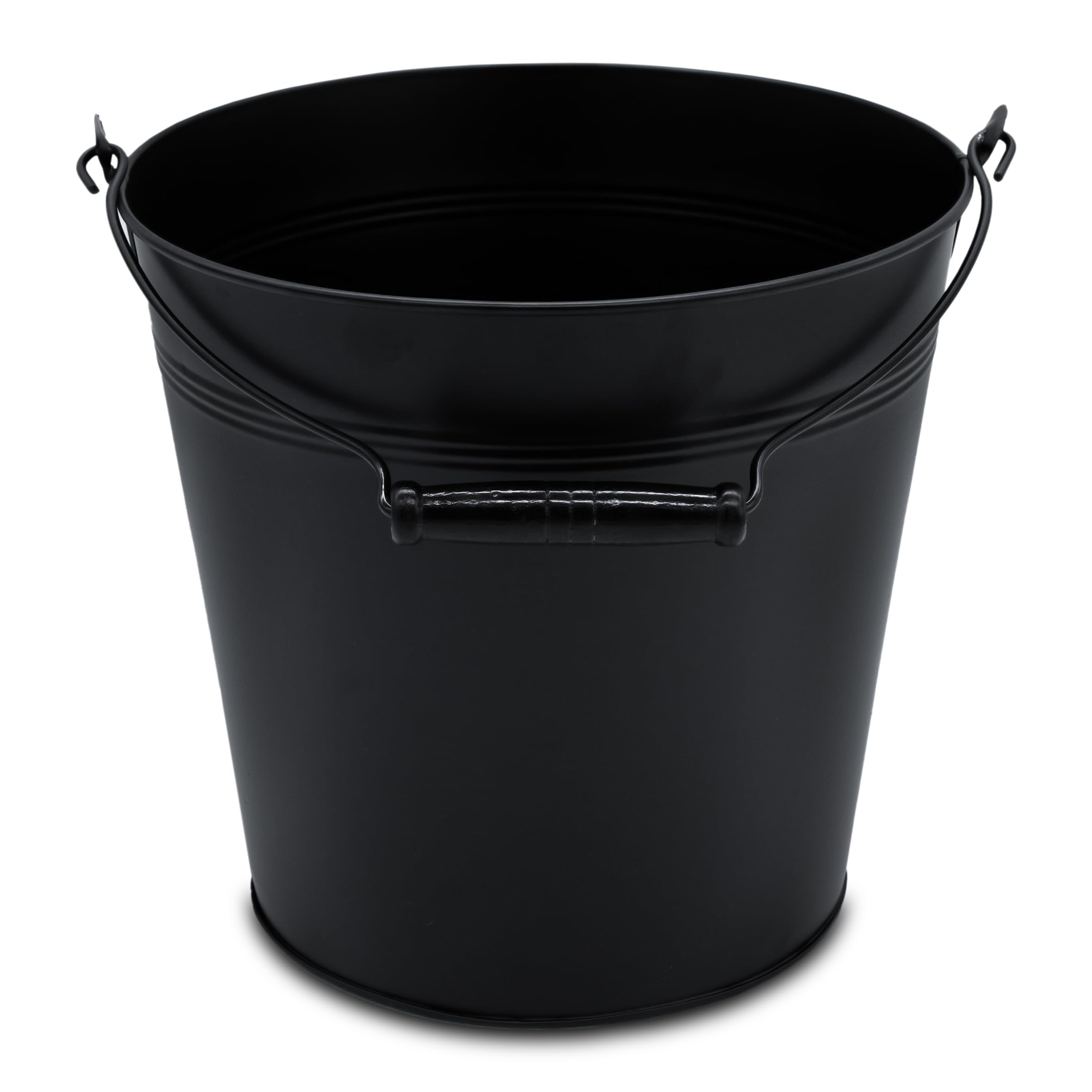 Secchio decorativo in zinco con manico in legno – Nero / 10 L – Secchio in metallo per piantare o trasportare – Spetebo