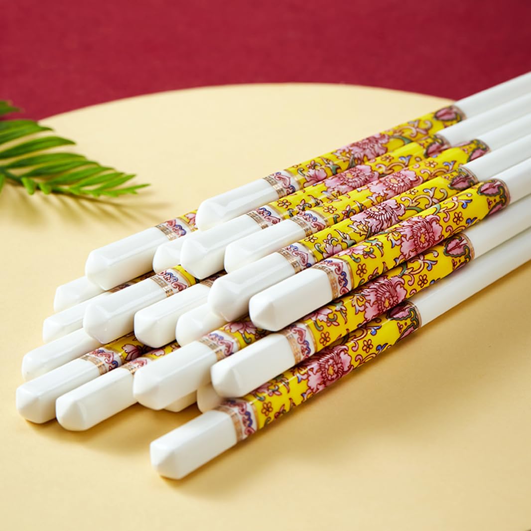 Coffret Cadeau de 10 Paires de Baguettes en Porcelaine Chinoise, réutilisables et lavables au Lave-Vaisselle, avec étui, Baguettes antidérapantes en céramique o(R)