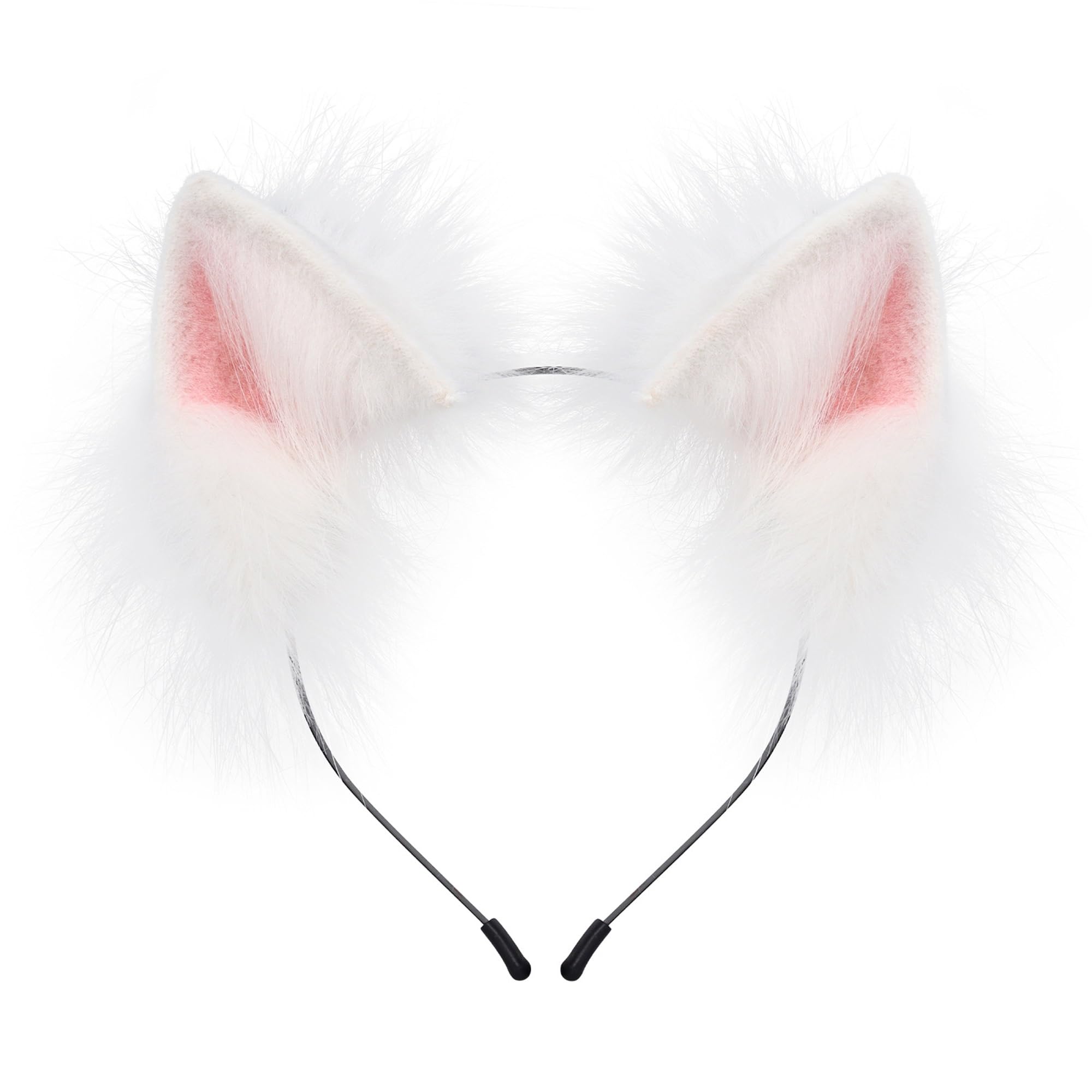SANSIWU Halloween Fashion Faux Fur Cat Ears Hair Clip Party Costume Ornament Furry Wolf Fox Tail Bell Leather Neck Chocker Cosplay Toy Set (C-Ivory Single Headband, One Size)