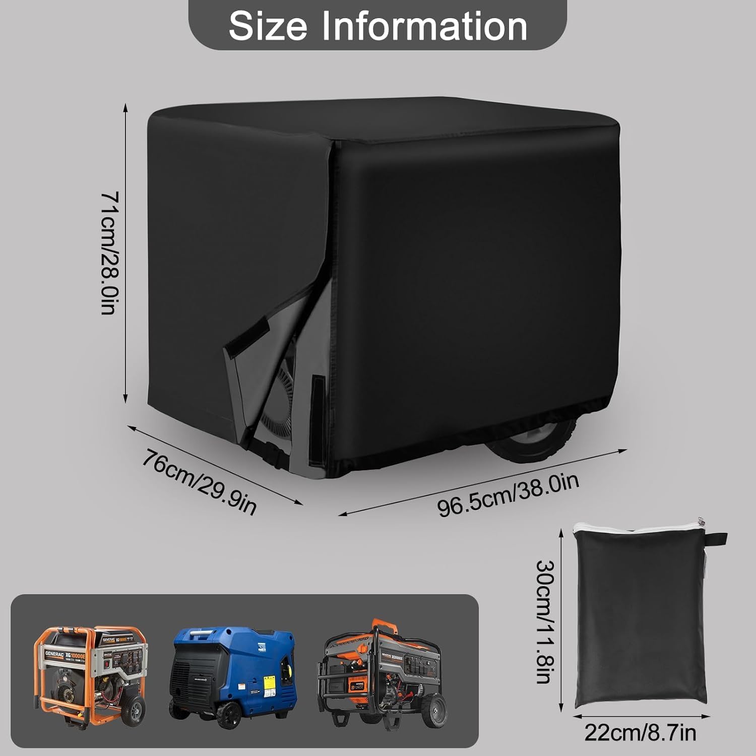 38"Lx30"Wx28"H 600D Waterproof Generator Cover for 5500-15000W Generators image 2