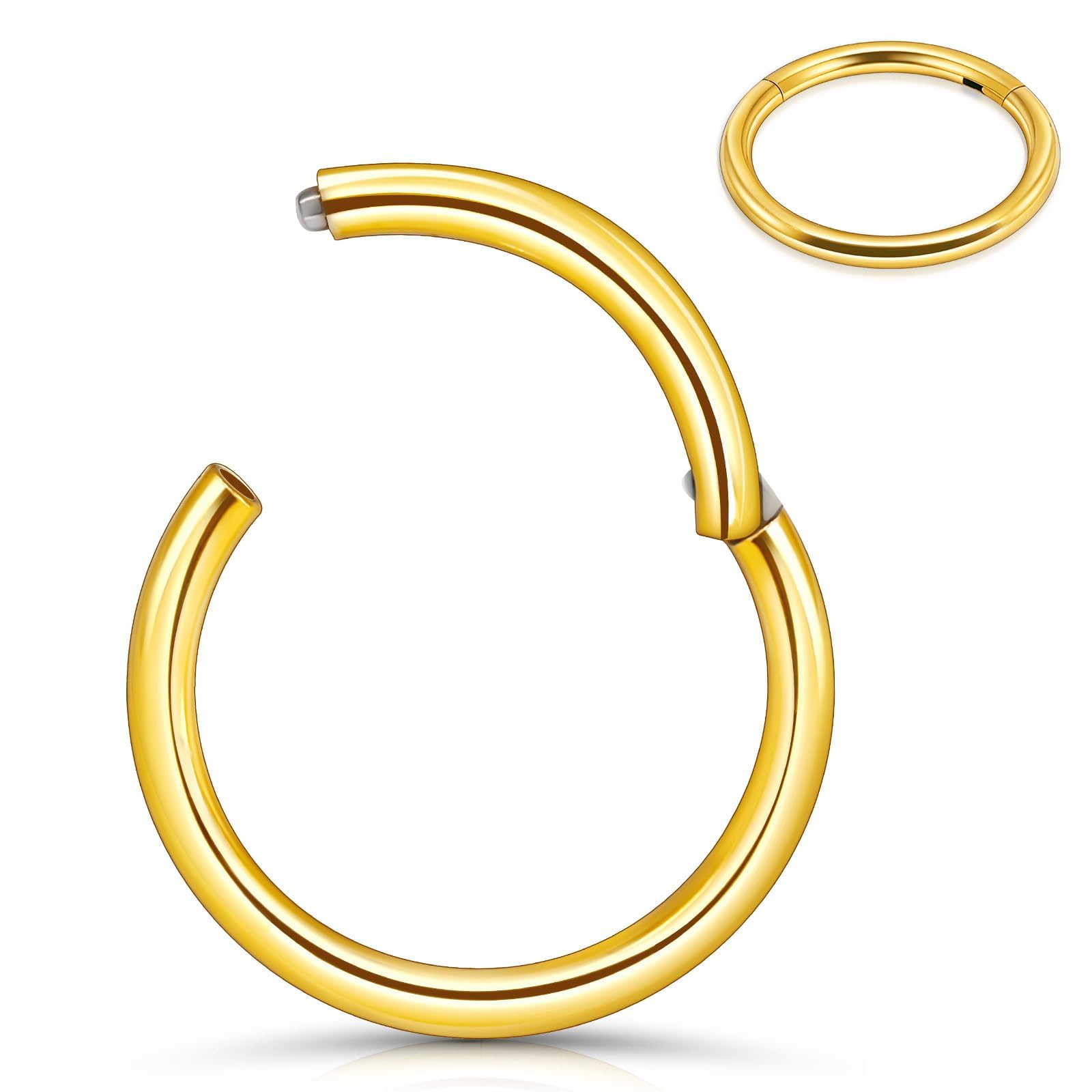 1Pcs 316l Surgical Steel Nose Rings Hoop 20G 18G 16G Hinged Clicker Septum Cartilage Ear Piercing Gold-Silver-Black Diameter 6mm to 12mm