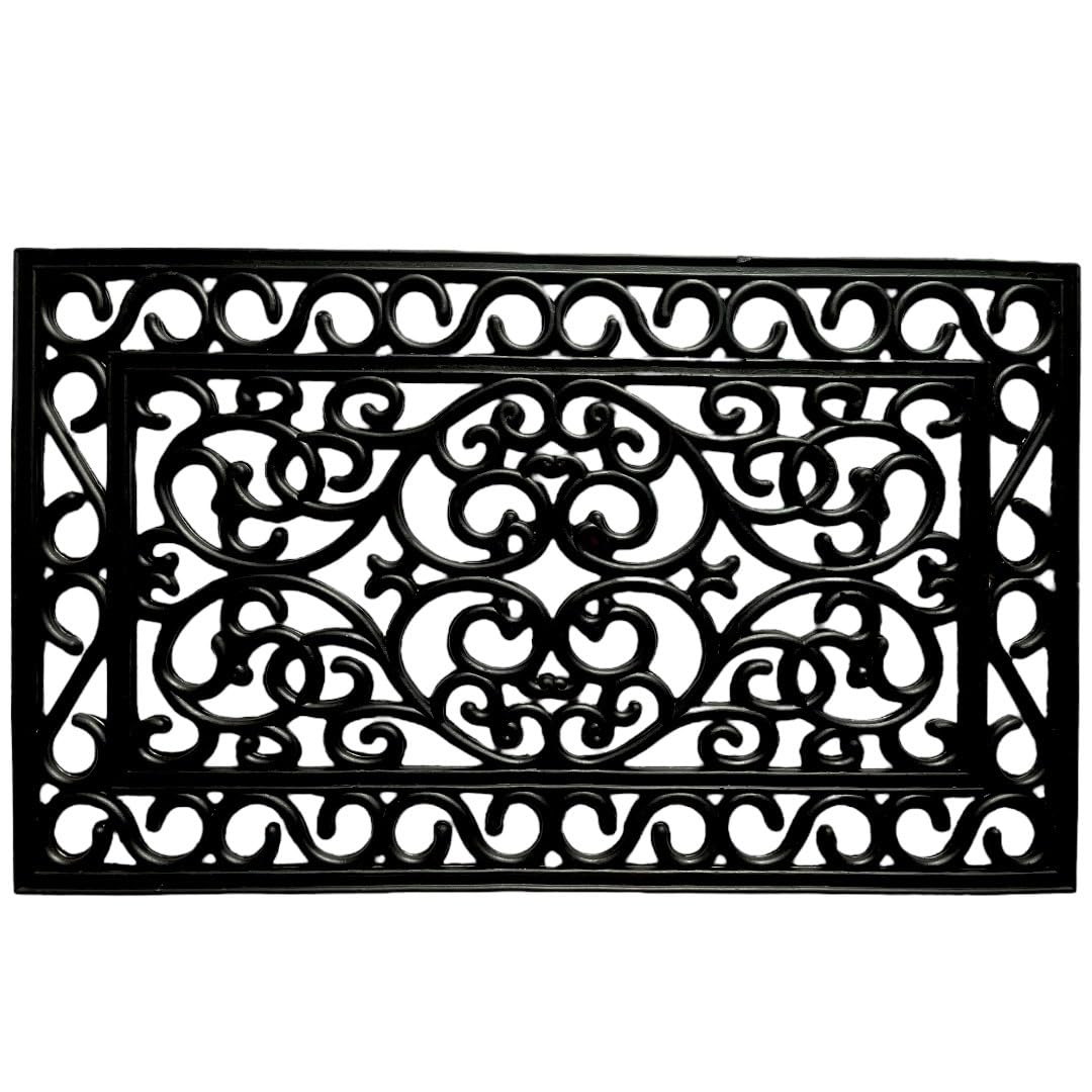 VL Rubber Door Mat 45x75cm – Wrought Iron Design Decorative Door Mats Outdoor with Drain Holes and Anti-Slip Base – Versatile Outdoor Mat for Entryways, Garden Paths, Garage or Porch (Pack of 1)