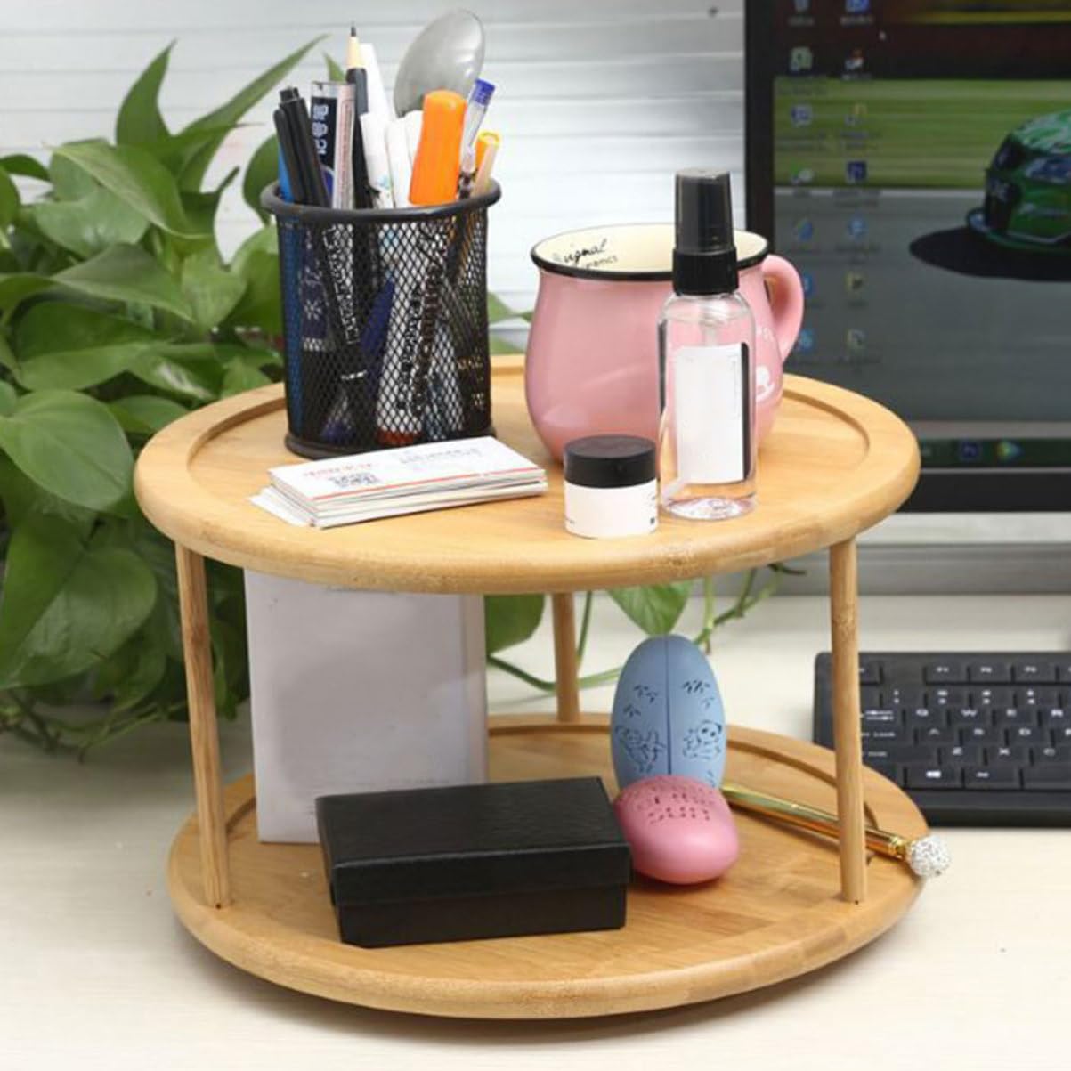 PRETYZOOM Estante De Especias De Bambú Giratorio Organizador De Cocina Para Especias y Condimentos Para Encimera o Mostrador