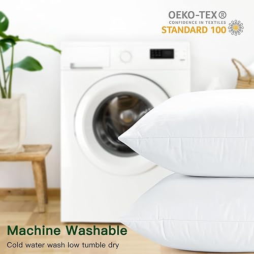 Miniatura 5 de OTOSTAR Paquete de 2 rellenos de almohada de plumón y plumas, 26 x 26 pulgadas, rellenos de almohada cuadrados suaves y esponjosos con funda de 100%