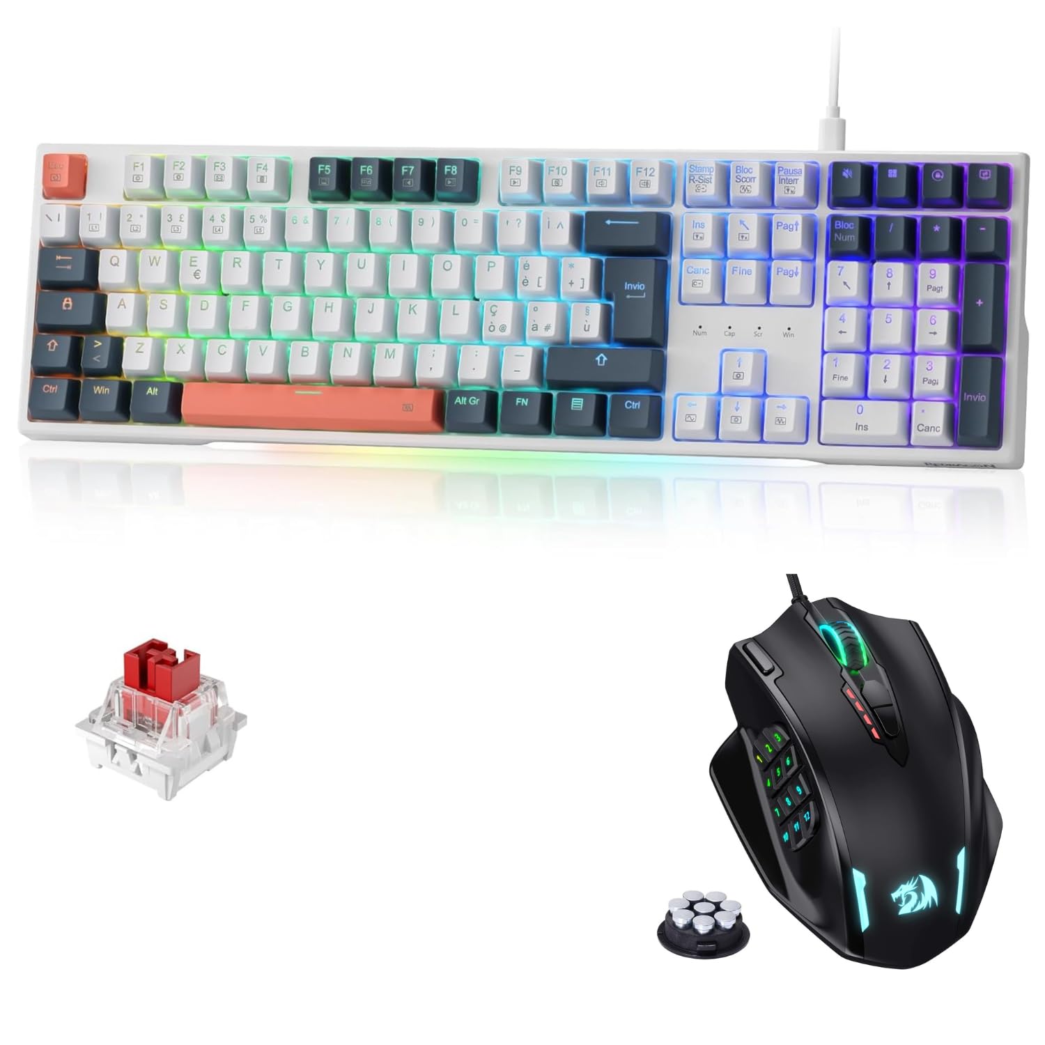 Redragon K668 RGB Tastiera Gaming QWERTY Layout Italiano + M908 MMO Mouse