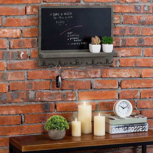 Mygift HOM1811DKGRY Wall Mounted Dark Gray Wood Framed Chalkboard Sign With Storage Display Shelf And 5 Dual-Prong Key Holder Hooks thumb #2