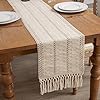 Macrame Table Runner 72 Inches Long, Rustic Farmhouse Table Runners with Tassels, Hand Woven Cotton Table Runner for Boho Dining Table Party Decoration