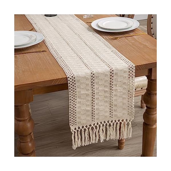 Macrame Table Runner 72 Inches Long, Rustic Farmhouse Table Runners with Tassels, Hand Woven Cotton Table Runner for Boho Dining Table Party Decoration