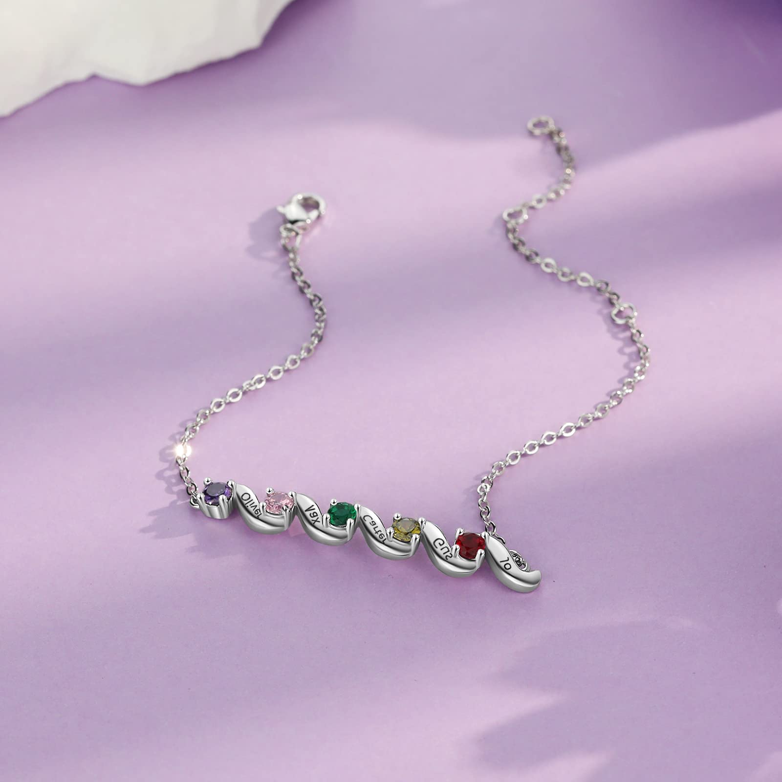 kaululu Bracciale Donna Personalizzato Ciondolo Infinito Coppia Cuore Foto Bracciale Catena Regolabile Simulato Birthstone Inciso Nome Bracciali per Madre Figlia BFF Regali commemorativi (Oro Rosa 2)