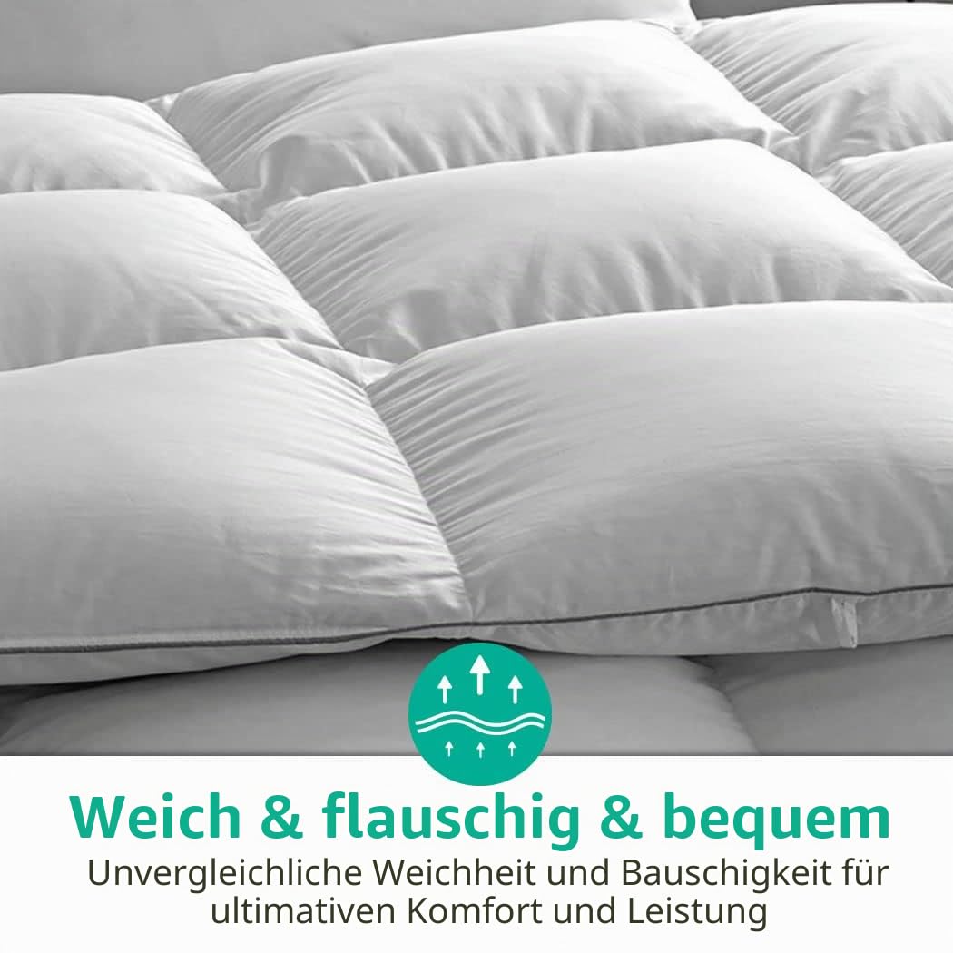 APSMILE Ganzjahres Daunendecke 200x200cm, Federbettdecke 200x200 cm, Hotel Collection Duvet, Geeignet für Doppelbett mit Wärme Natur Daunen Bettdecke, 8 Eckregister (Weiß)