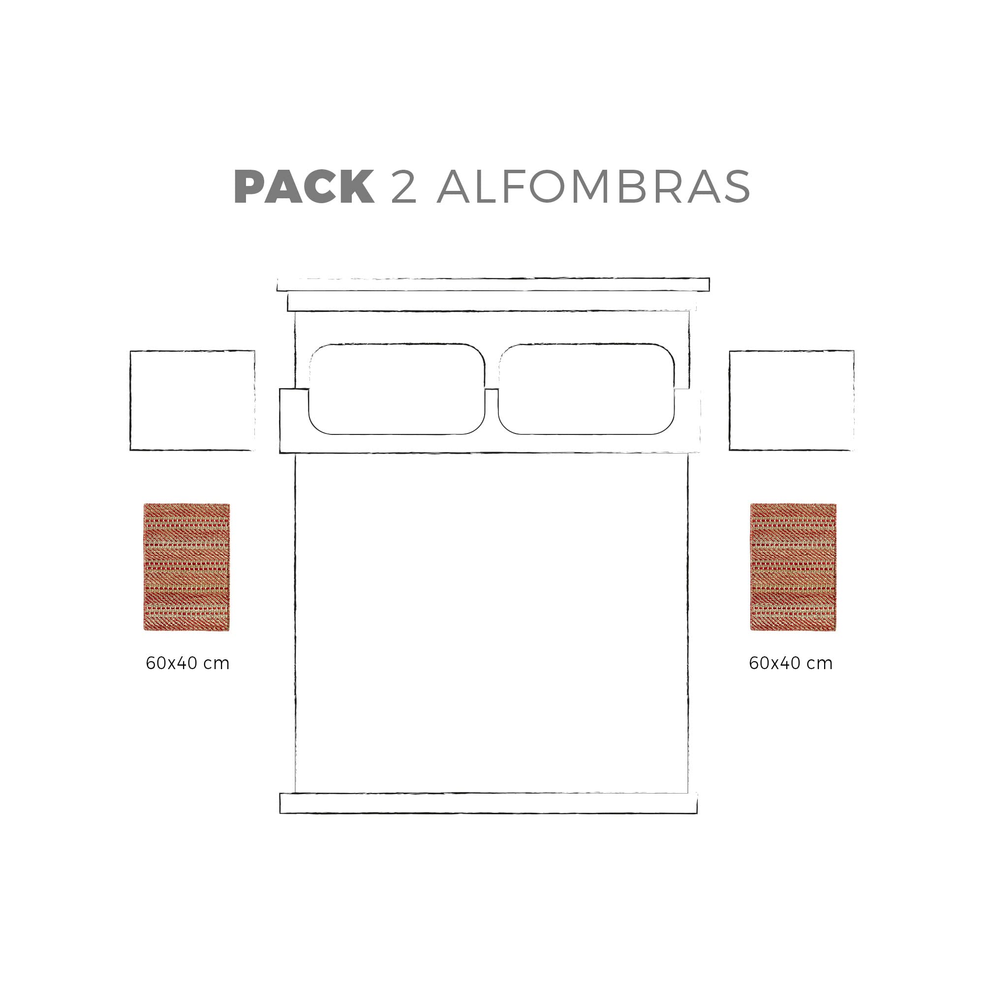 HAMID - Pack 2 Tappeti in Iuta di Lana Olivia 40x60cm, Tappeto in Lana e Iuta Tessuto a Mano per Soggiorno, Camera da Letto, Soggiorno, Rosso Naturale