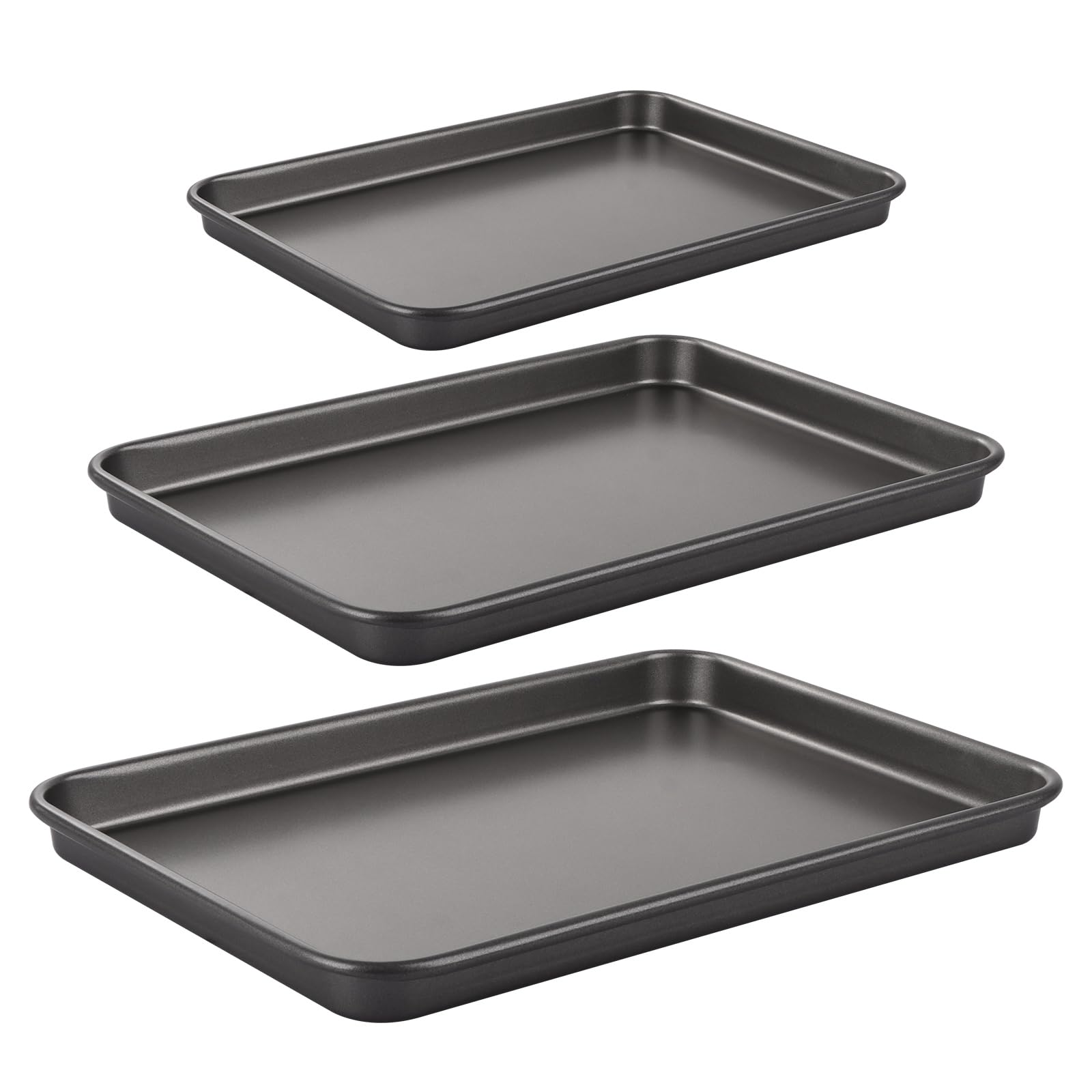 JMIATRY 3 Pcs Non Stick Oven Baking Tray, Rectangle Heavy Duty Carbon Steel Oven Tray, PFOA Free Cookie Sheet Pan for Baking Food, Black