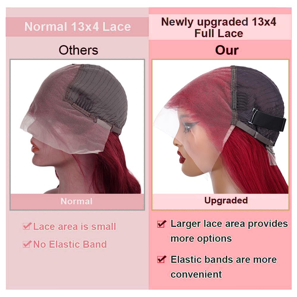 SOSATISFY Body Wave 99J Burgundy Lace Front Wigs Human Hair 200% Density 13x4 Glueless HD Transparent Wine Red Wigs for Women Human Hair Pre Plucked with Baby Hair (20 inch)