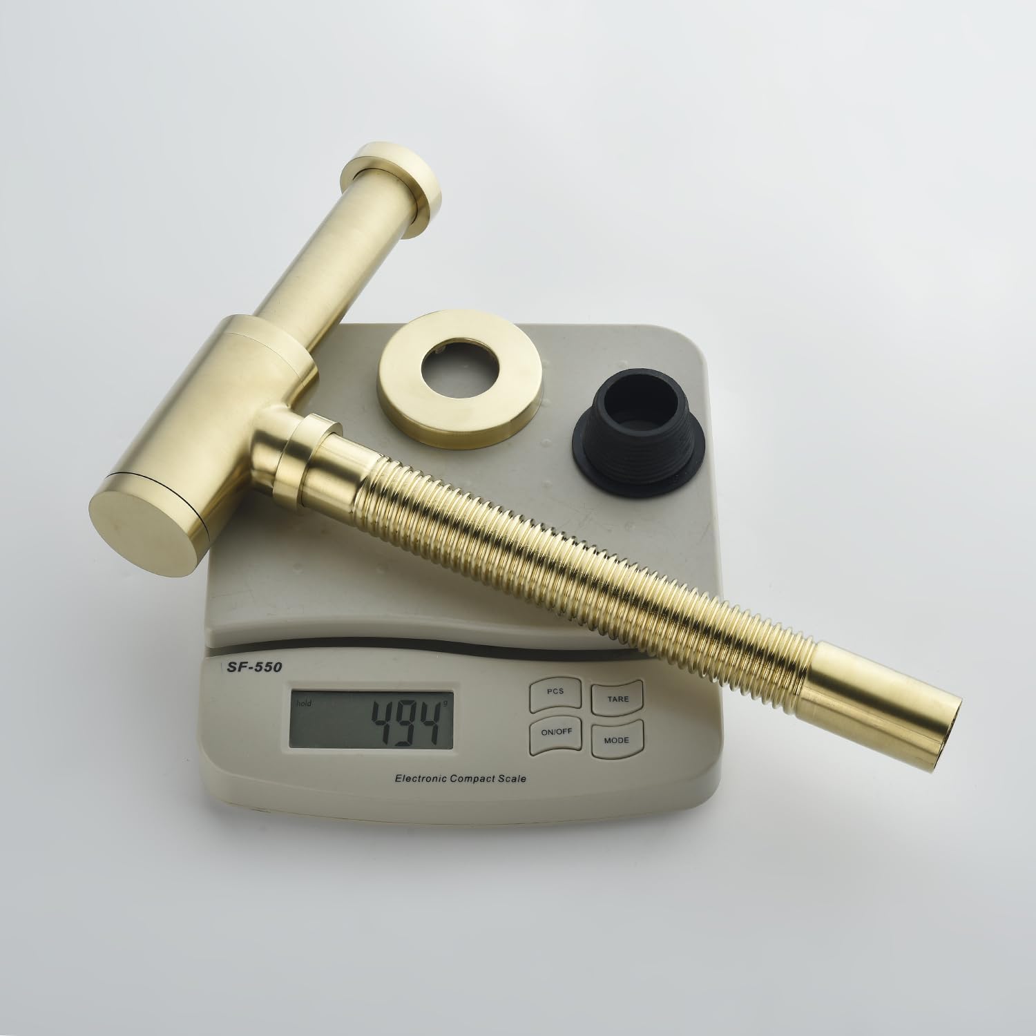 Bathroom Sink P-Trap Drain, Adjustable 1-1/4 Bottle P Trap Solid Brass Sink Drain,Threaded Tube Design for Bending Angles, General US/CA Standard, Brushed Gold