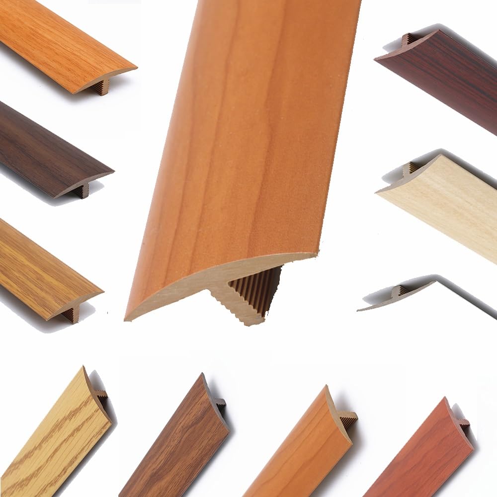 PVC T Molding Transition Strip 35.4in Cuttable Floor Threshold Strip Self Adhesive Floor Edging Trim Strips for Vinyl Flooring/Tile/Carpet/Laminate(Cherry)