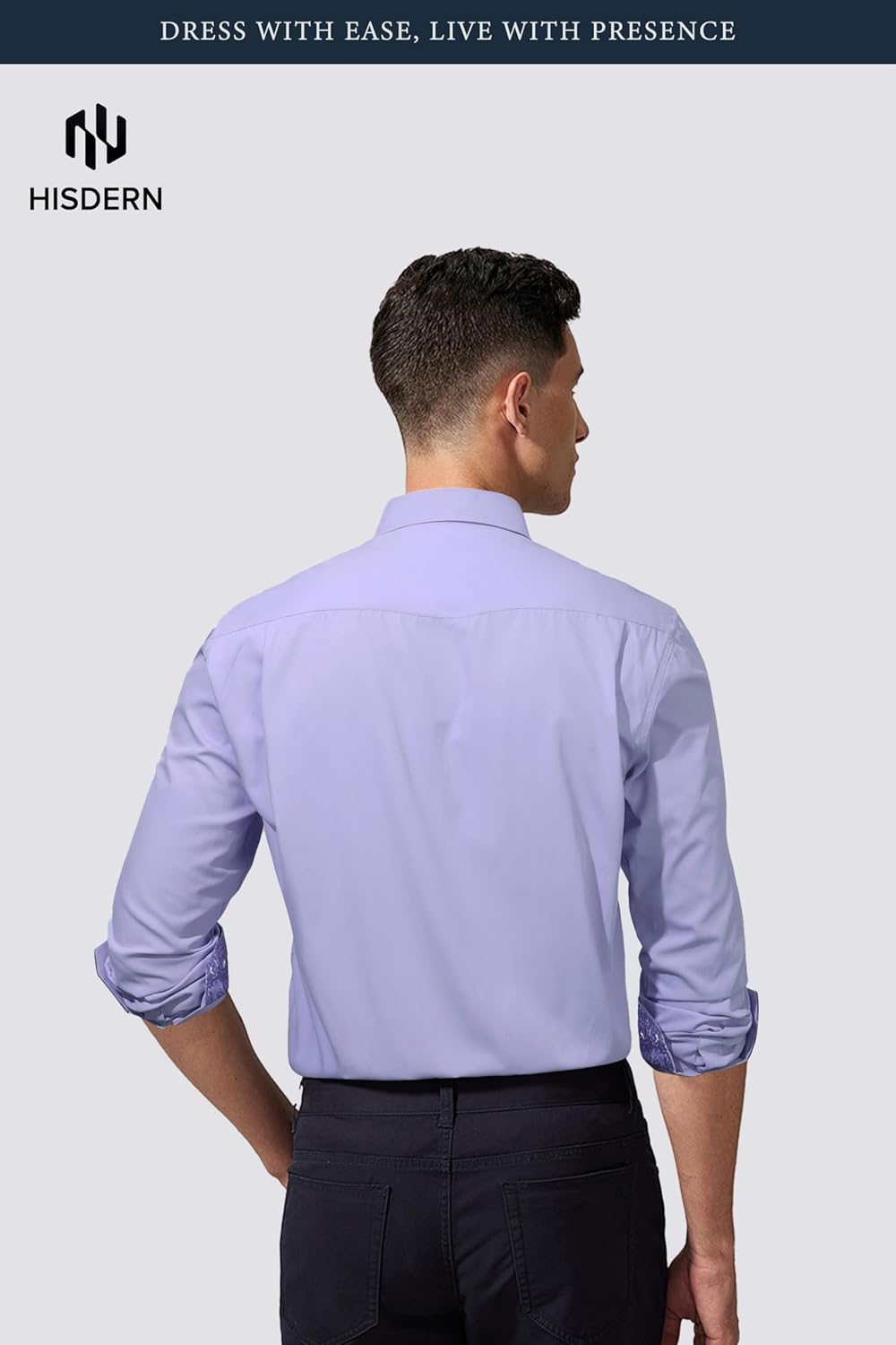 HISDERN Mens Dress Shirts Long Sleeve Button Down Casual Shirts for Men Inner Contrast Formal Business Tuxedo Wedding Shirt - Image 3