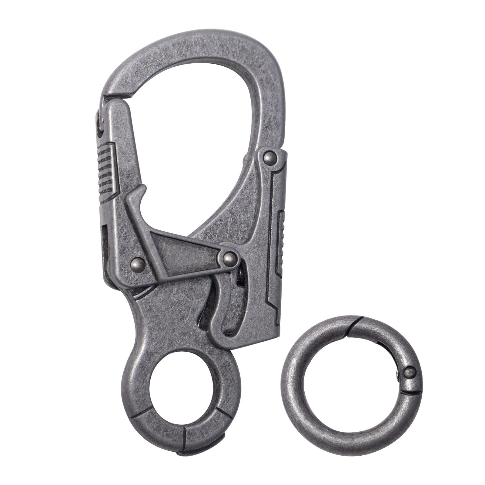 Ahiller Double Lock Zinc Alloy Carabiner Keychain Clip for Outdoor-Grey