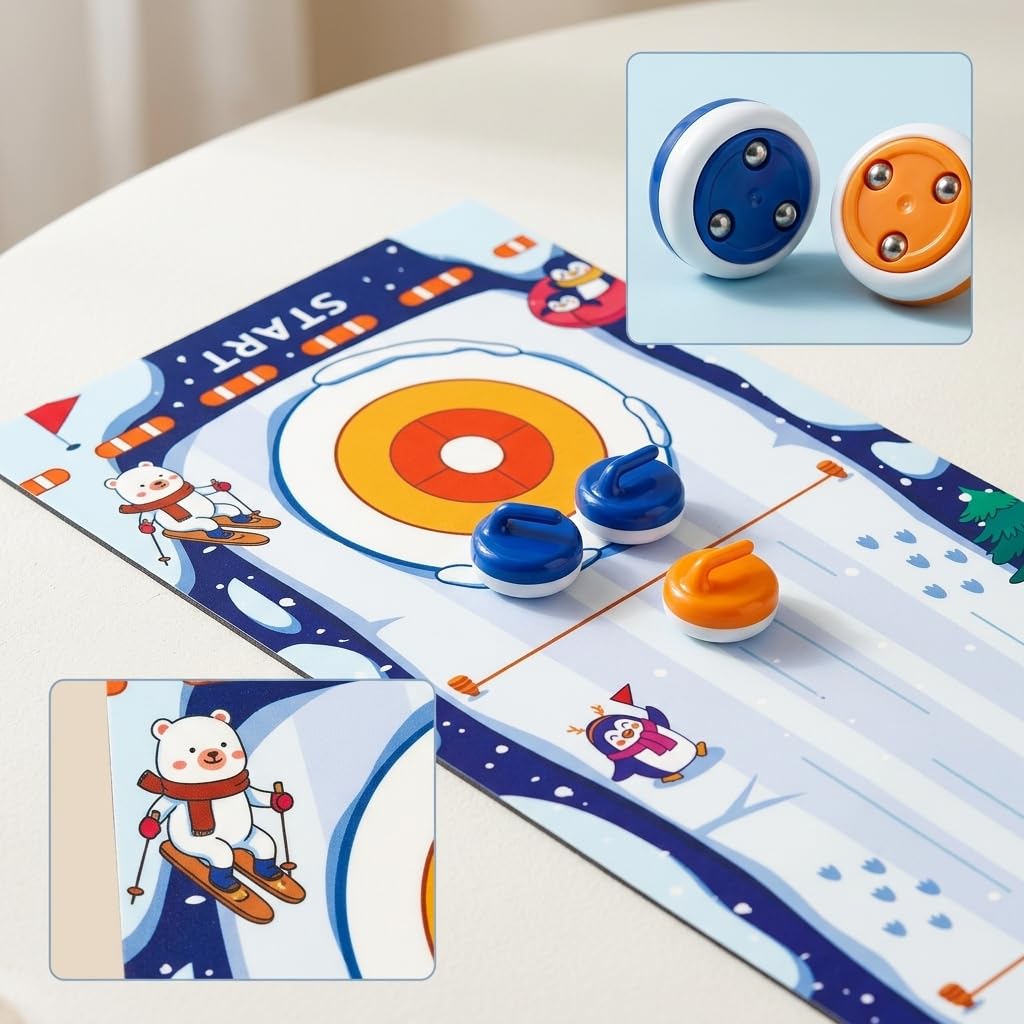 Tisch Spiel Set – Familienspiel Indoor für Kinder & Erwachsene, Tragbares Tabletop, Upgrade-Version [4-in-1] Tisch-Curling (vergrößert und verdickt)