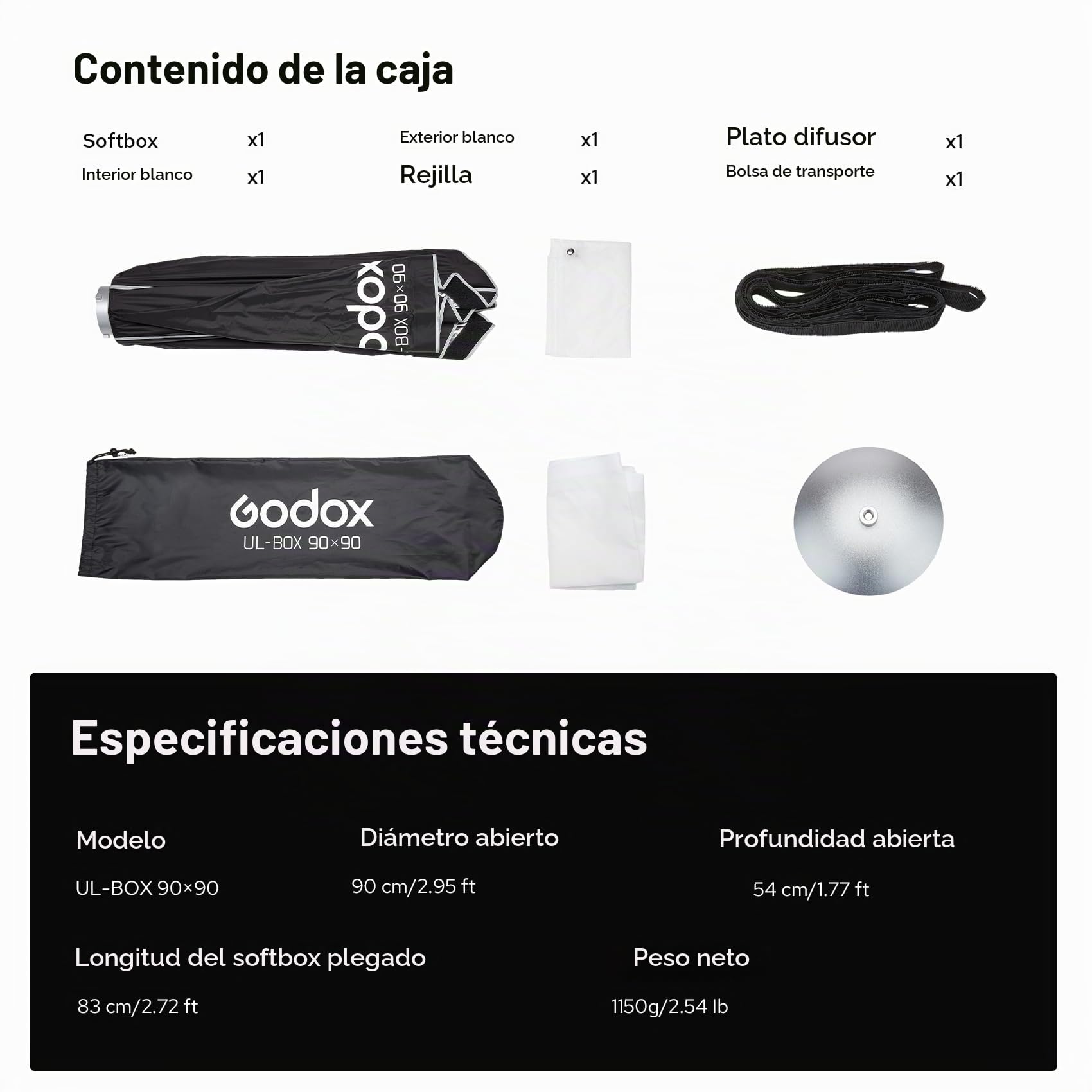 Godox UL-BOX-90 Rectangular Softbox 90x90cm Rápido Interruptor Softbox | Bowens Mount para MS200-V MS300-V SK400II-V DP400III-V DP600III-V SL60W SL60IID SL60IIBi SL100D SL100Bi y Otro Estudio Flash