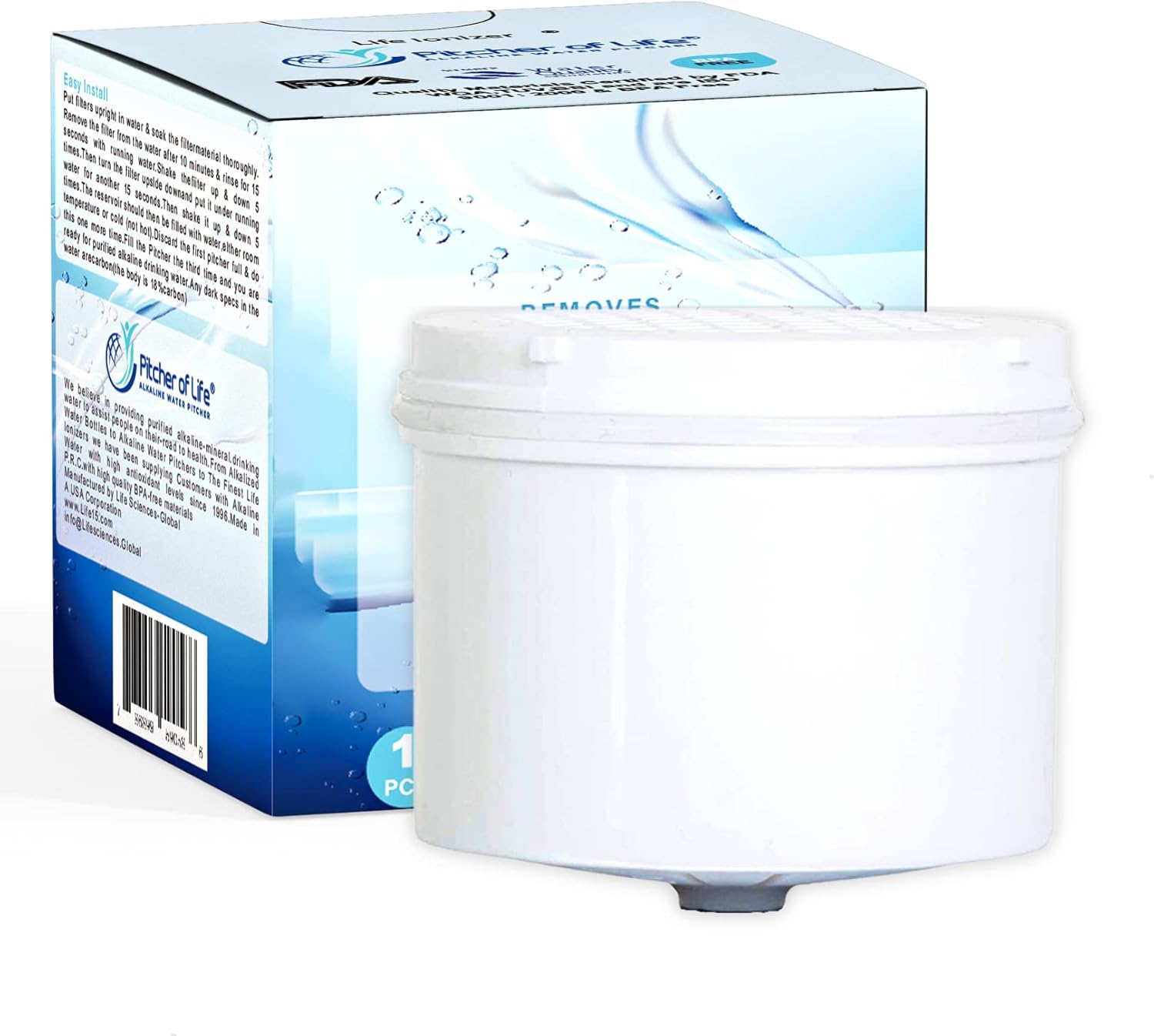 F007 ULTRA - Alkaline Water Filter Replacement - Pitcher Water Filter Cartridge - fits Glass Pitcher of Life with Bamboo top Stainless Steel underside - by Life Ionizer