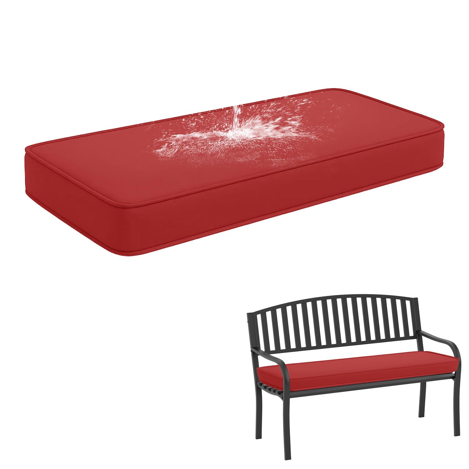 Waterproof Outdoor Bench Cushion with Non-Slip Base & Ties, 50D High Density Foam Bench Seat Cushion, Removable Zipped Cover for Garden, Patio or Window Seat,Red,200X40X5cm