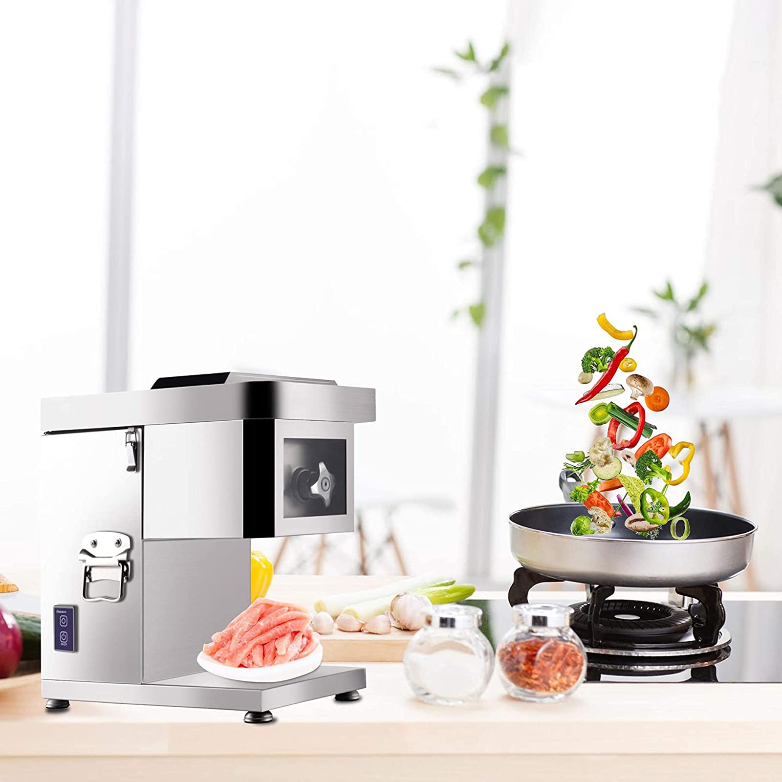 Máquina de cortar carne profesional, 1500 W, máquina de cortar carne automática, máquina cortadora de carne, cortadora de carne, para familias de cocina, 2,5 mm