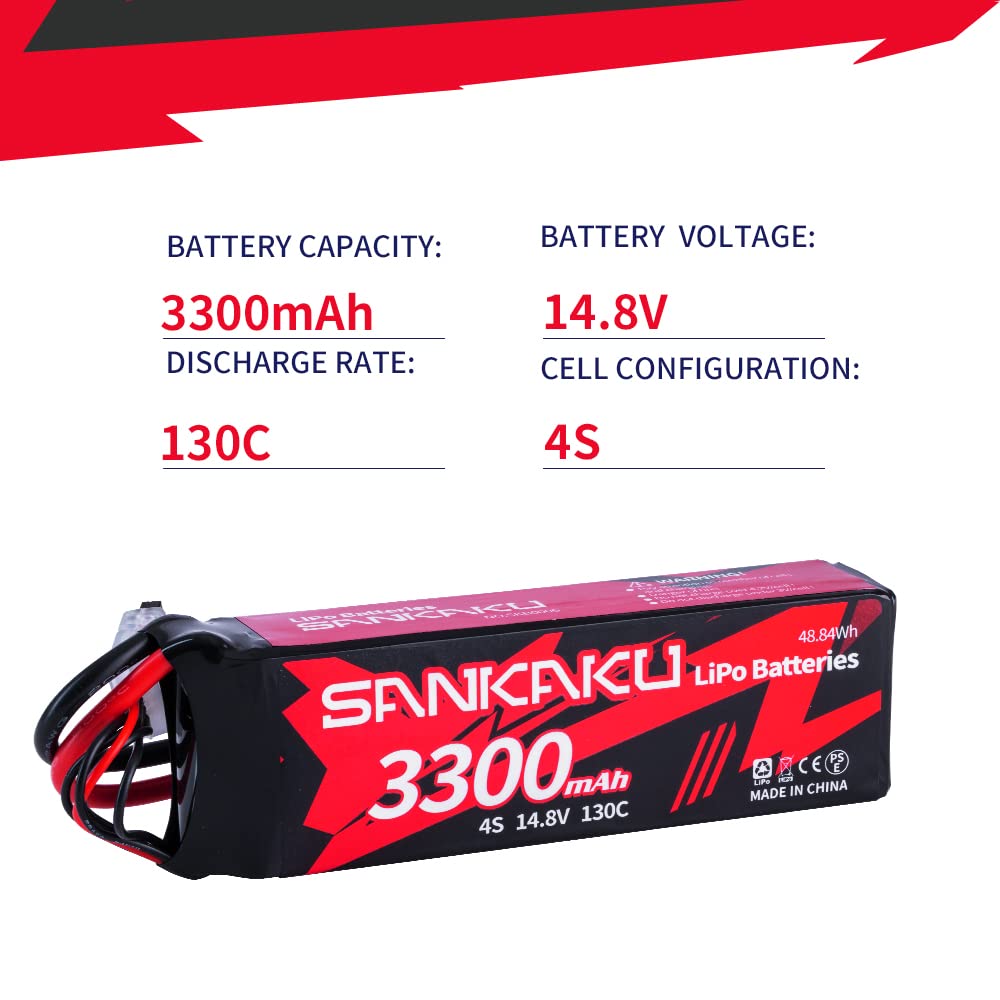 Batería Lipo 4S 3300mAh 130C Con Conector XT60 – 2 Unidades De 14,8V Para Drones Y Aviones RC, Dimensiones 138x45x32mm