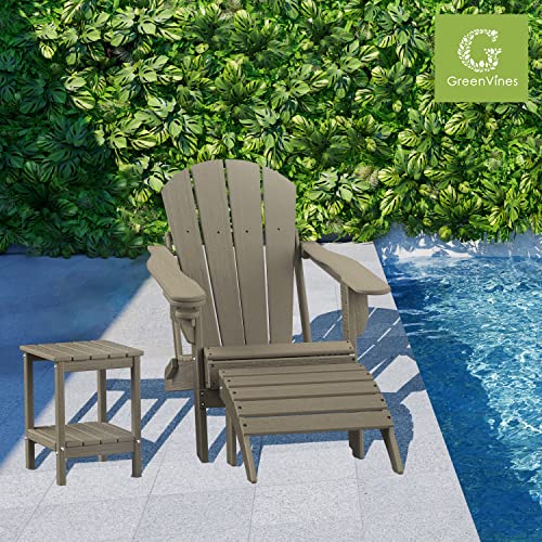 Greenvines Folding Adirondack Chairs Wood Grain Set Of 4, Hdpe All-Weather Wood Texture Fire Pit Chairs With Cup Holder, Plastic Campfire Chair For Deck Backyard Patio Outdoor Poolside Porch Lawn #TOP1