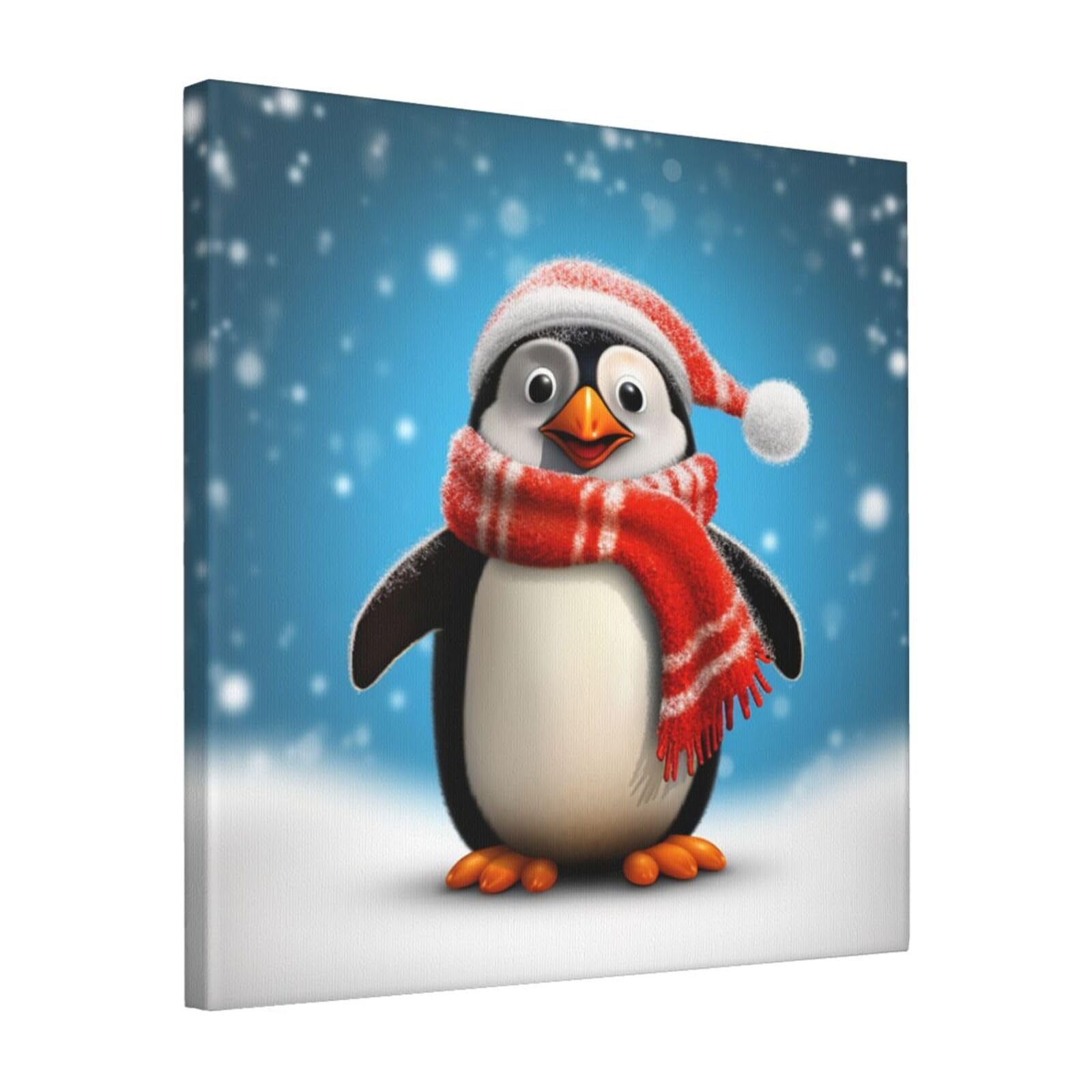 KLOPH Christmas Funny Penguin Canvas Wall Art for Living Room 16"x16" Modern Artwork Painting for Bathroom Hanging Canvas Prints Aesthetic Wallart for Bedroom Kitchen Office Wall Decor
