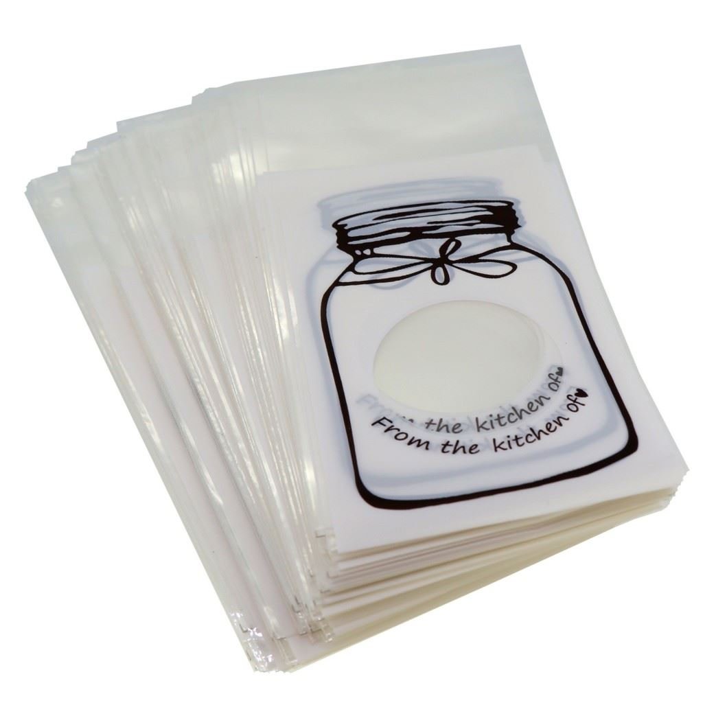 White Bottle Jar Design Flat Cellophane Cookie Candy Party Bags with Adhesive Closure, 95/Pack