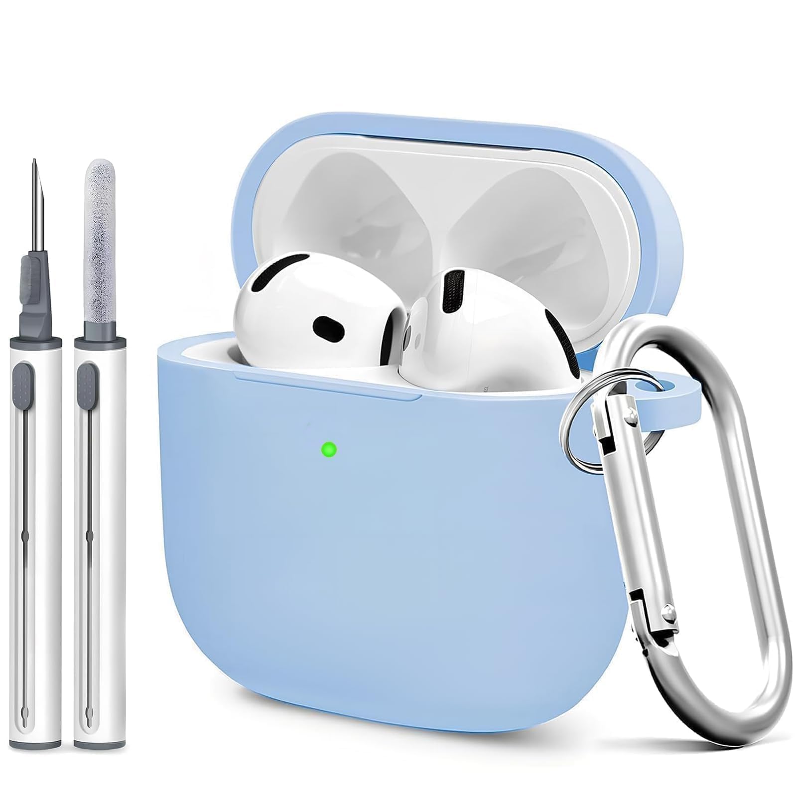 for Airpods 4th Case Cover, Come with Cleaner Kit,Soft Skin Silicone Case Cover with Keychain, Full Protective Case for Men and Women, Compatible with AirPods 4th Generation Case,Sky Blue
